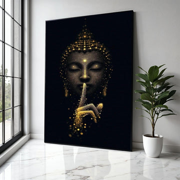 Mystical Buddha Canvas Wall Art, Golden Light Meditation, Spiritual Home Decor, Zen Silence Canvas, Peaceful Gift Art, Home Decor, Print