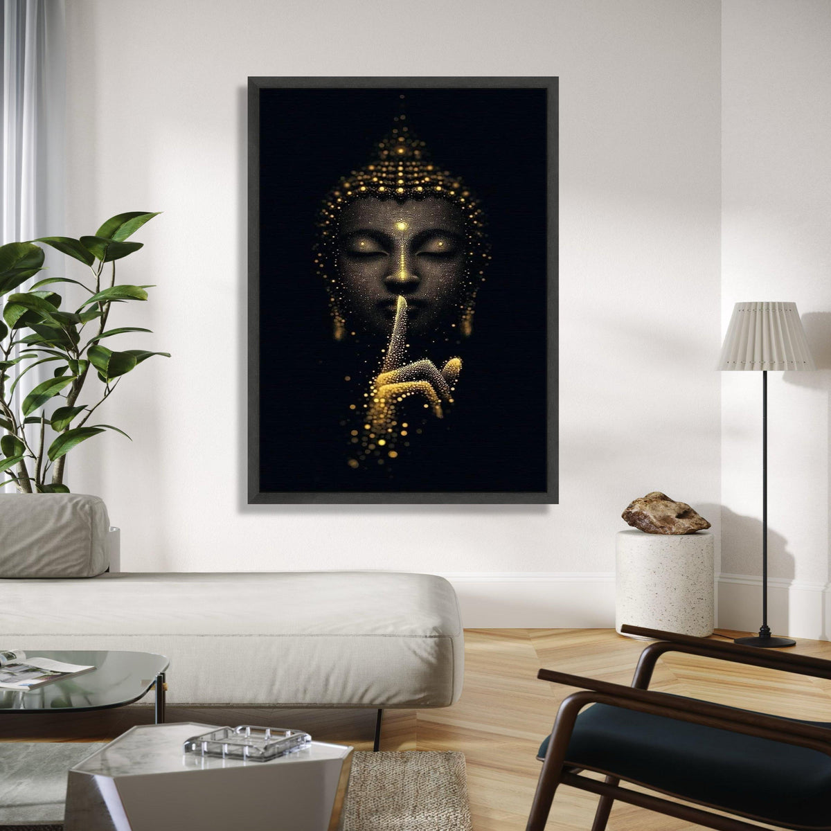 Mystical Buddha Canvas Wall Art, Golden Light Meditation, Spiritual Home Decor, Zen Silence Canvas, Peaceful Gift Art, Home Decor, Print