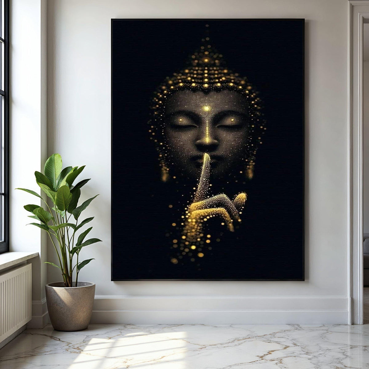 Mystical Buddha Canvas Wall Art, Golden Light Meditation, Spiritual Home Decor, Zen Silence Canvas, Peaceful Gift Art, Home Decor, Print