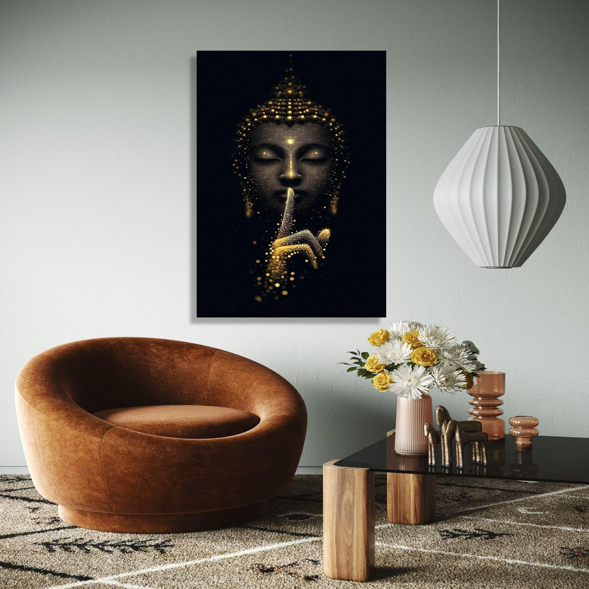 Mystical Buddha Canvas Wall Art, Golden Light Meditation, Spiritual Home Decor, Zen Silence Canvas, Peaceful Gift Art, Home Decor, Print