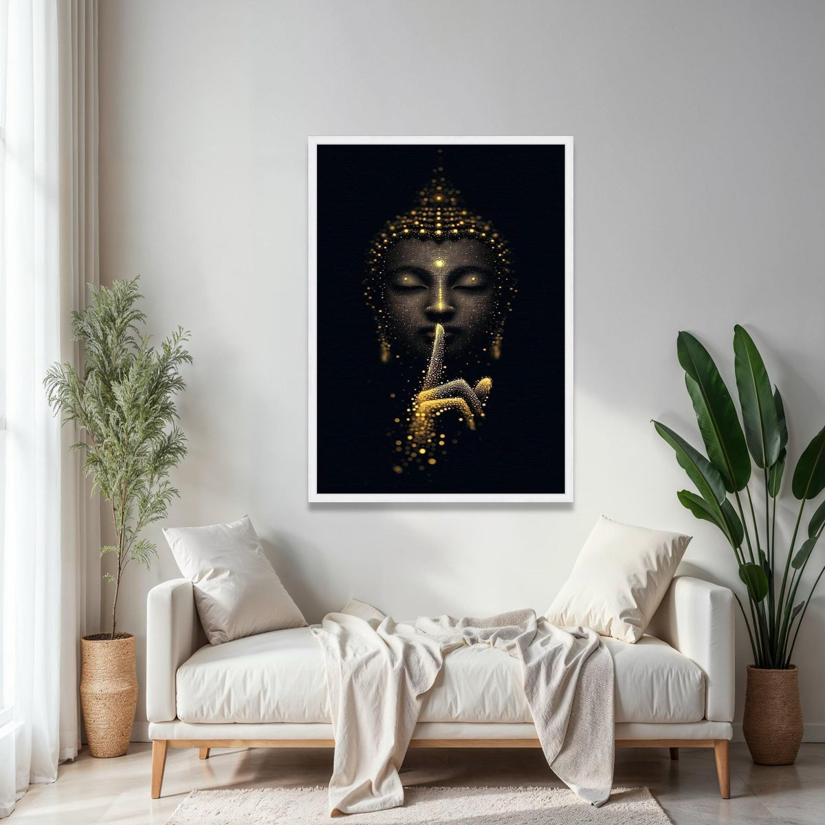 Mystical Buddha Canvas Wall Art, Golden Light Meditation, Spiritual Home Decor, Zen Silence Canvas, Peaceful Gift Art, Home Decor, Print