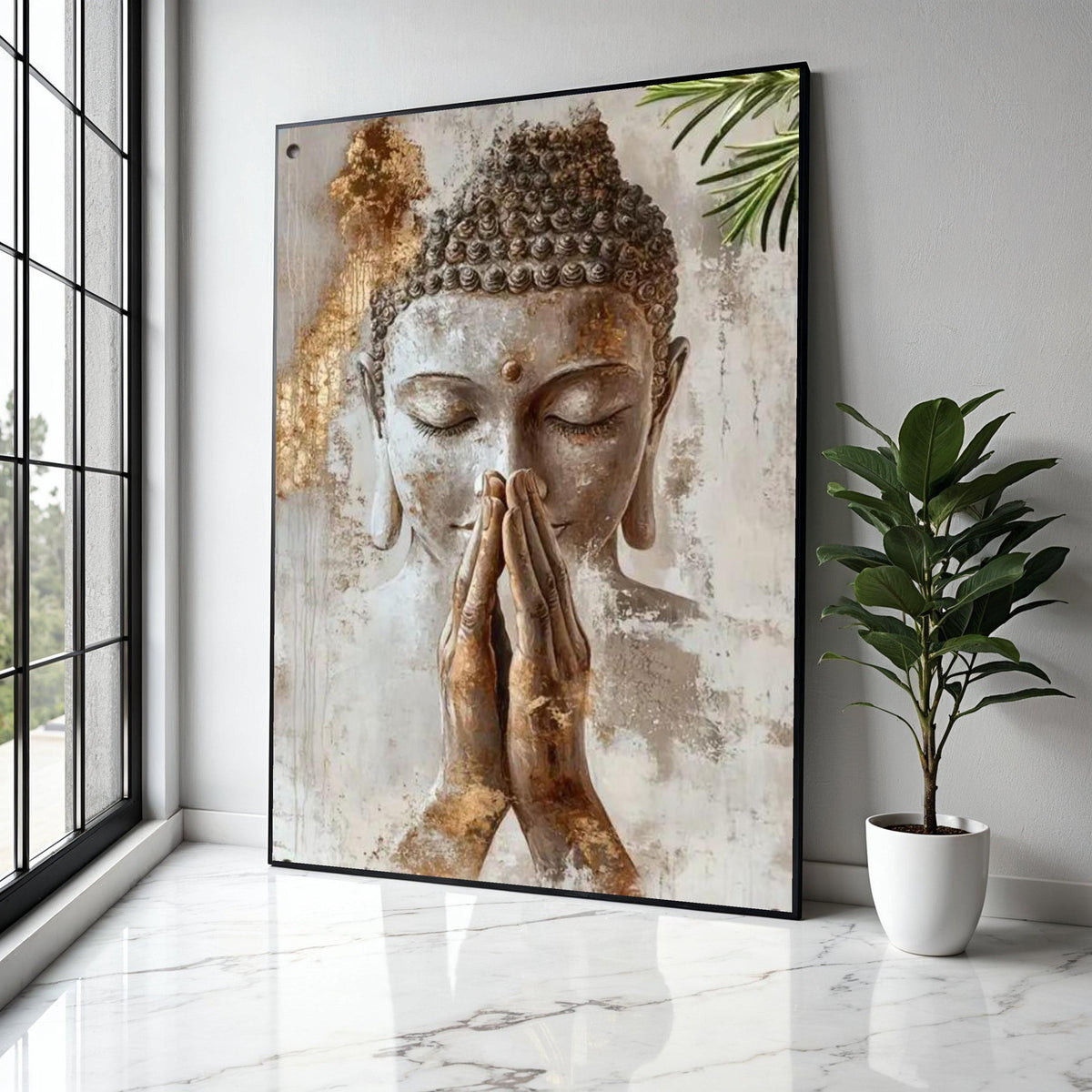 Serene Buddha Prayer Canvas Wall Art, Spiritual Meditation Decor, Zen Buddhism Canvas, Tranquil Home Decoration, Gift Art, Home Decor, Print
