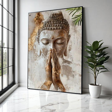 Serene Buddha Prayer Canvas Wall Art, Spiritual Meditation Decor, Zen Buddhism Canvas, Tranquil Home Decoration, Gift Art, Home Decor, Print