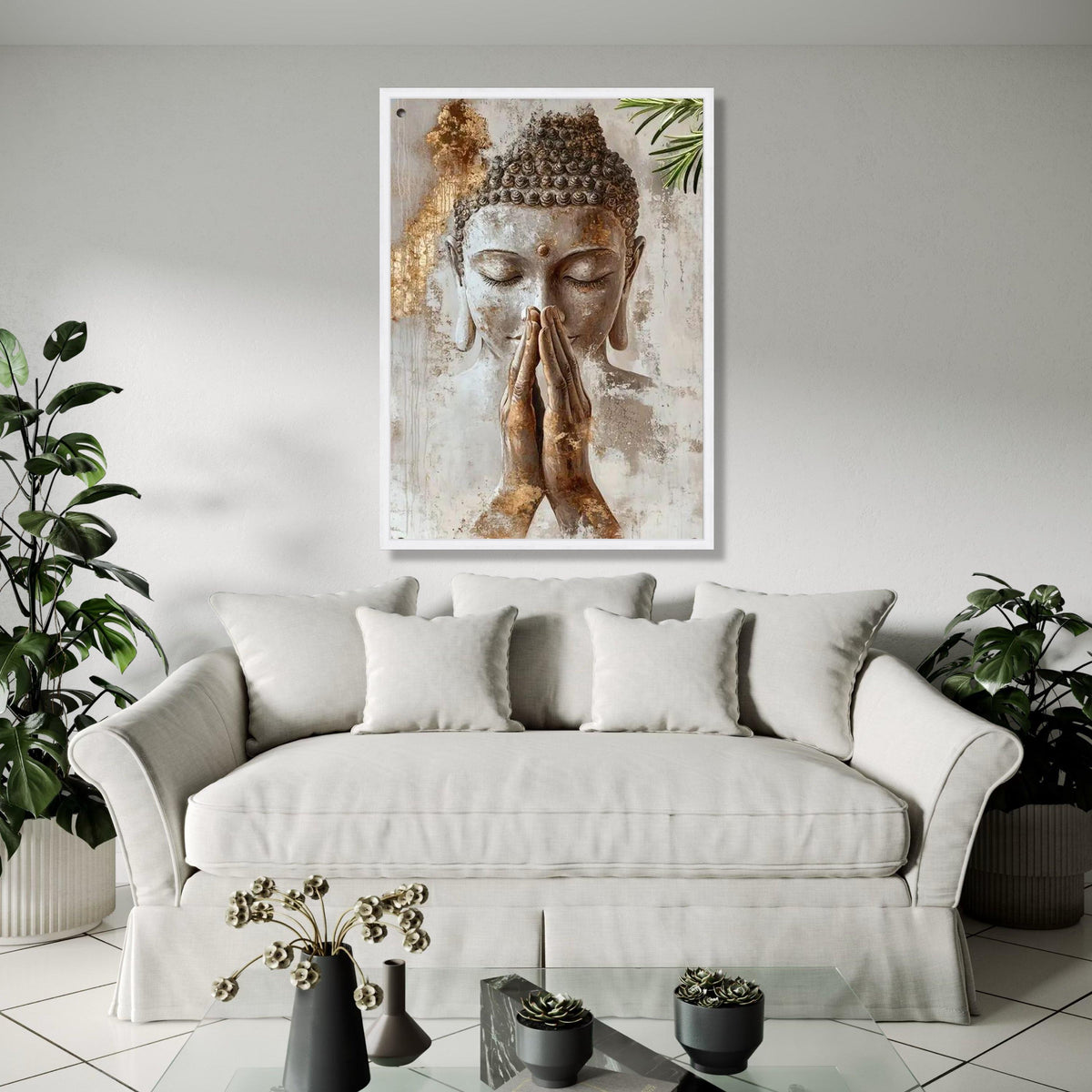 Serene Buddha Prayer Canvas Wall Art, Spiritual Meditation Decor, Zen Buddhism Canvas, Tranquil Home Decoration, Gift Art, Home Decor, Print