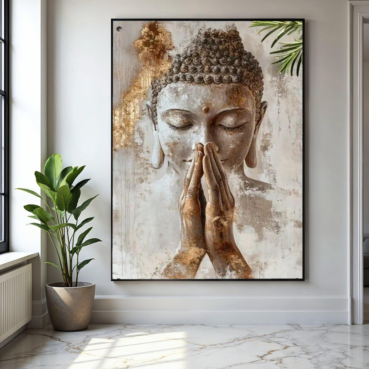 Serene Buddha Prayer Canvas Wall Art, Spiritual Meditation Decor, Zen Buddhism Canvas, Tranquil Home Decoration, Gift Art, Home Decor, Print