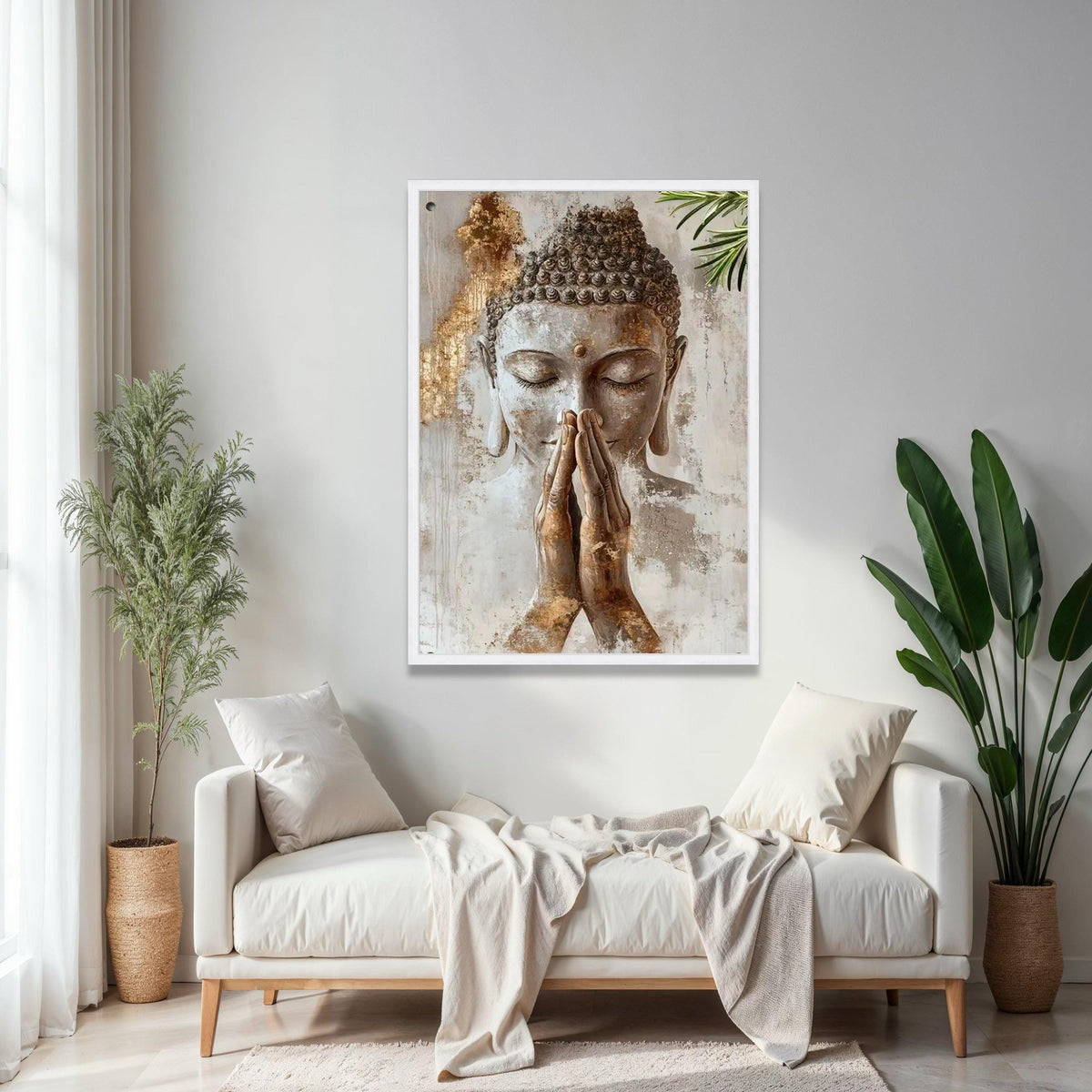 Serene Buddha Prayer Canvas Wall Art, Spiritual Meditation Decor, Zen Buddhism Canvas, Tranquil Home Decoration, Gift Art, Home Decor, Print