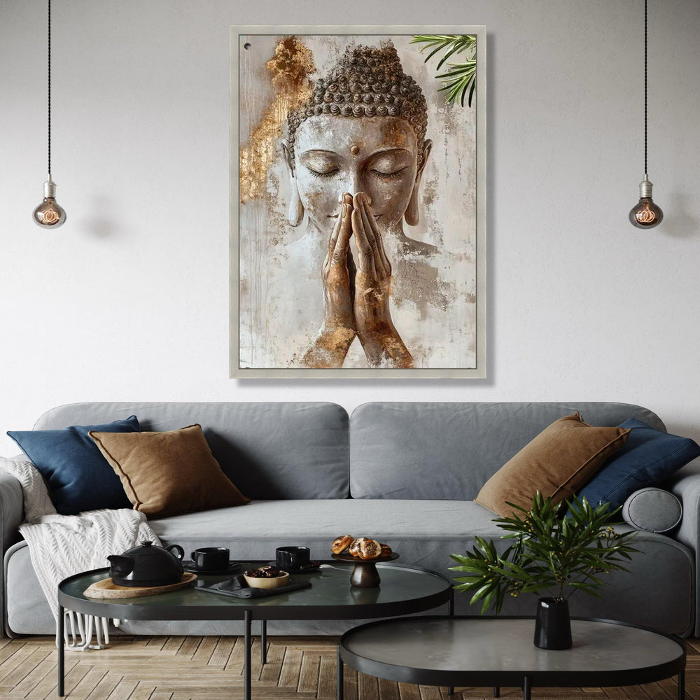 Serene Buddha Prayer Canvas Wall Art, Spiritual Meditation Decor, Zen Buddhism Canvas, Tranquil Home Decoration, Gift Art, Home Decor, Print