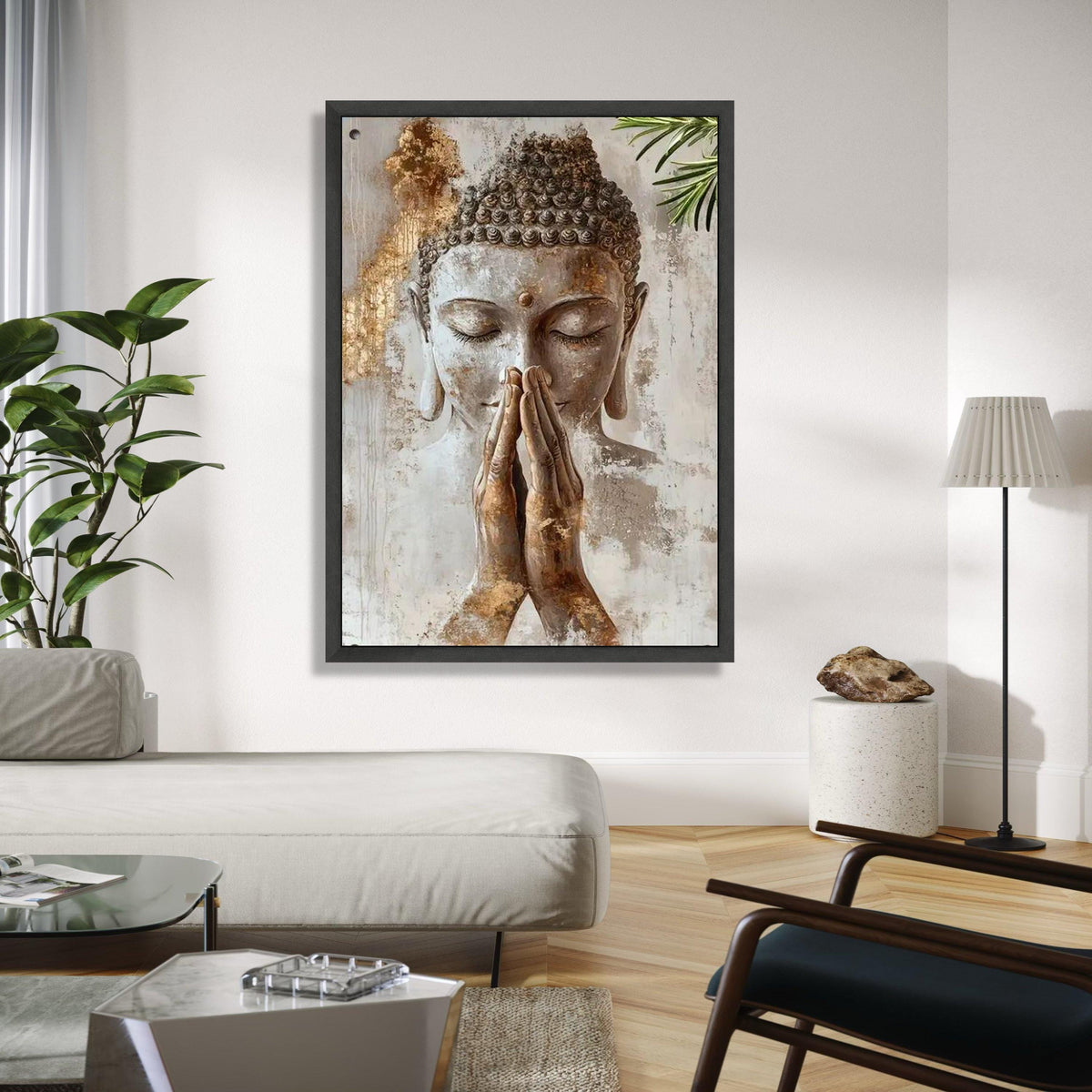 Serene Buddha Prayer Canvas Wall Art, Spiritual Meditation Decor, Zen Buddhism Canvas, Tranquil Home Decoration, Gift Art, Home Decor, Print