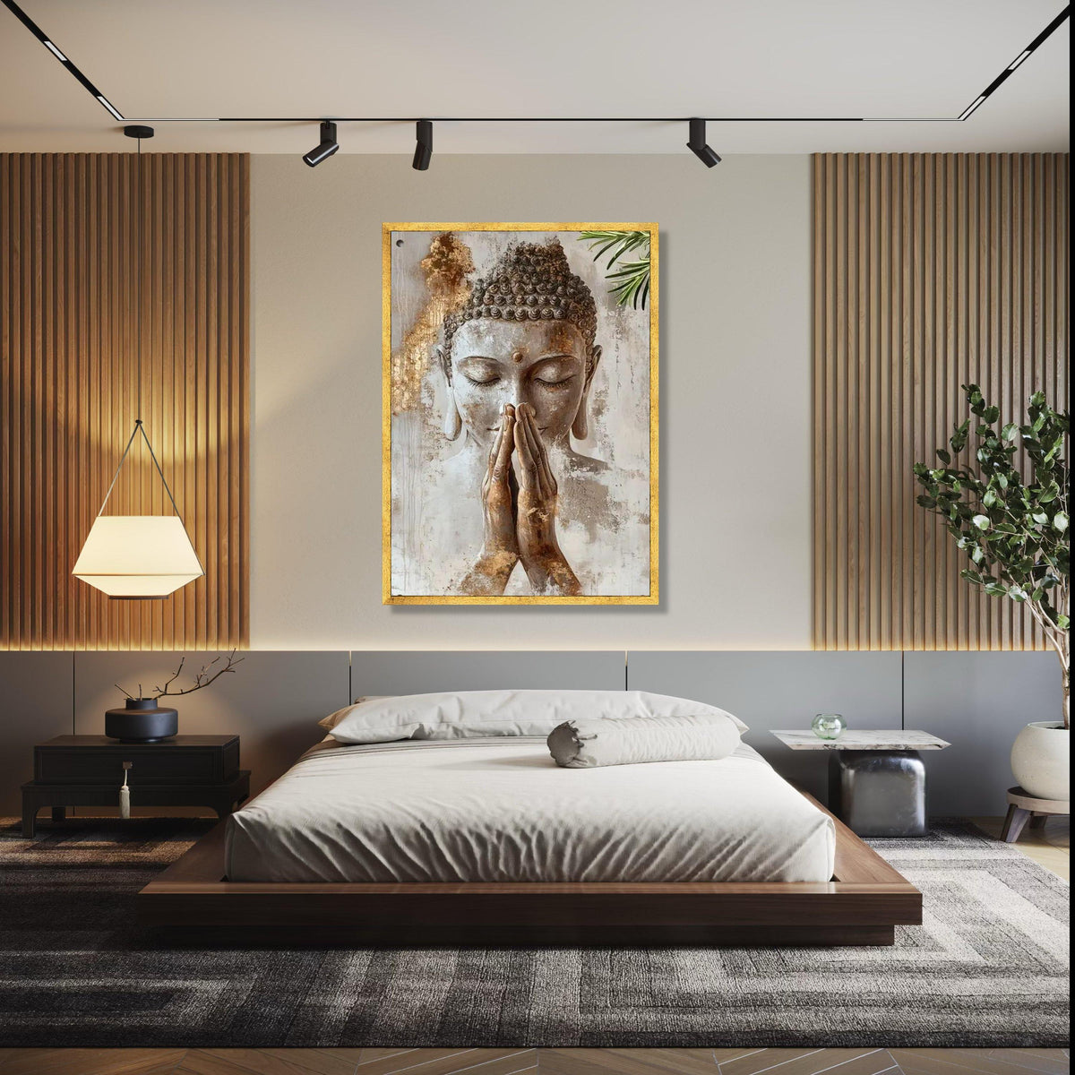 Serene Buddha Prayer Canvas Wall Art, Spiritual Meditation Decor, Zen Buddhism Canvas, Tranquil Home Decoration, Gift Art, Home Decor, Print