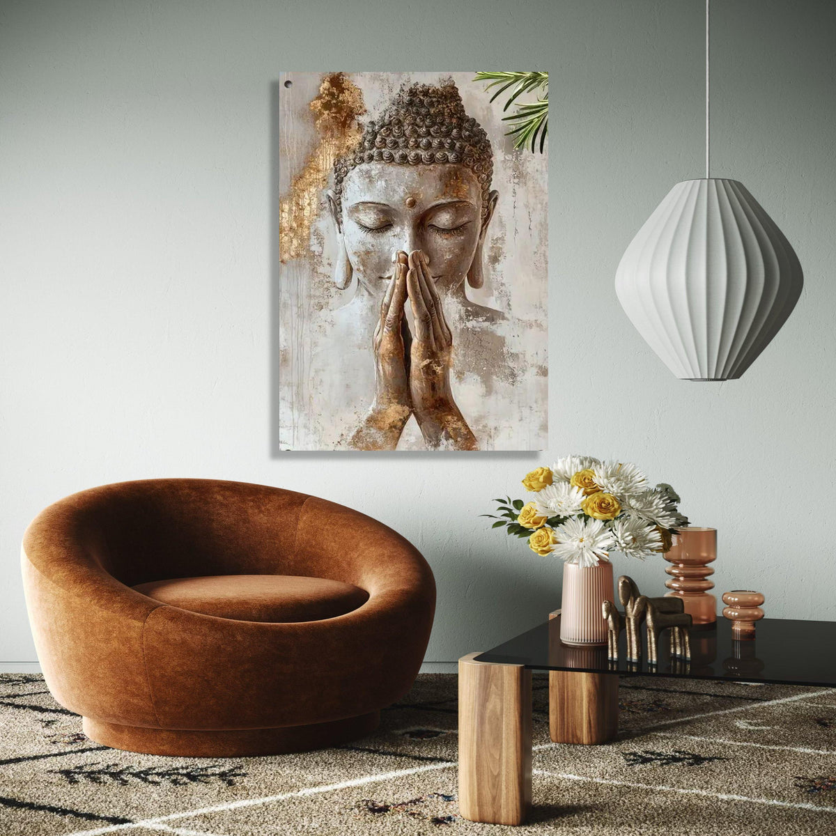 Serene Buddha Prayer Canvas Wall Art, Spiritual Meditation Decor, Zen Buddhism Canvas, Tranquil Home Decoration, Gift Art, Home Decor, Print