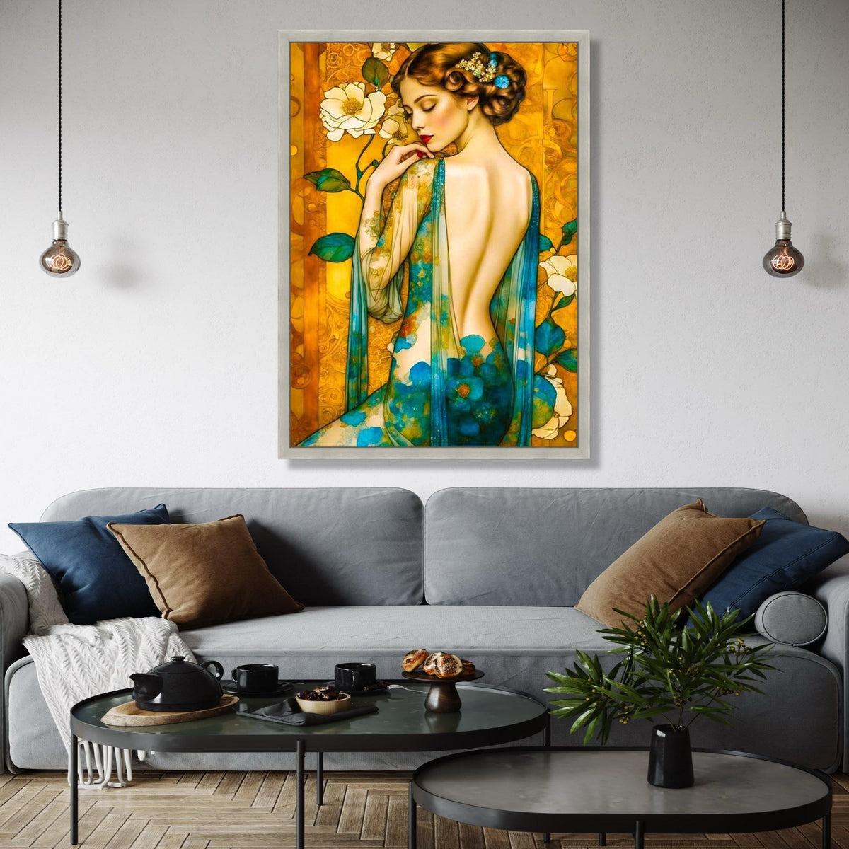Elegant Woman with Floral Sheer Dress Canvas, Artistic Portrait Wall Art, Vintage Style Canvas, Decorative Home Gift Art, Home Decor, Print