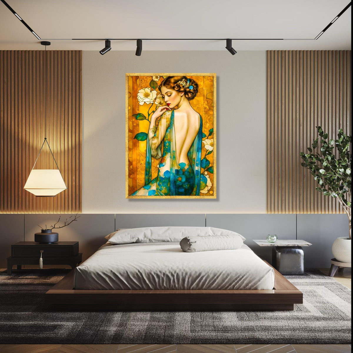 Elegant Woman with Floral Sheer Dress Canvas, Artistic Portrait Wall Art, Vintage Style Canvas, Decorative Home Gift Art, Home Decor, Print