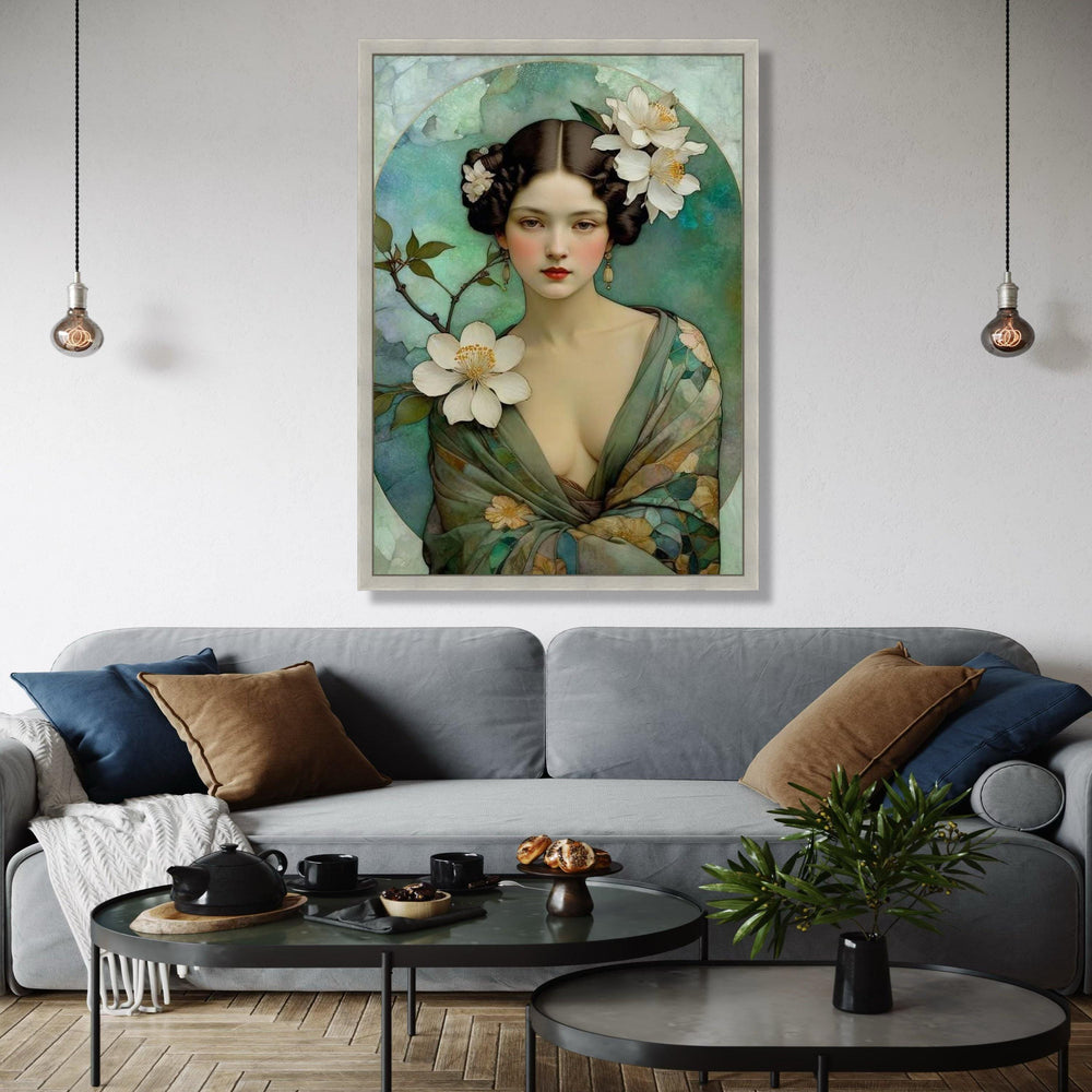 Elegant Vintage Portrait Canvas, Floral Woman Wall Art, Soft Color Palette, Romantic Home Decoration, Classic Gift Art, Home Decor, Print