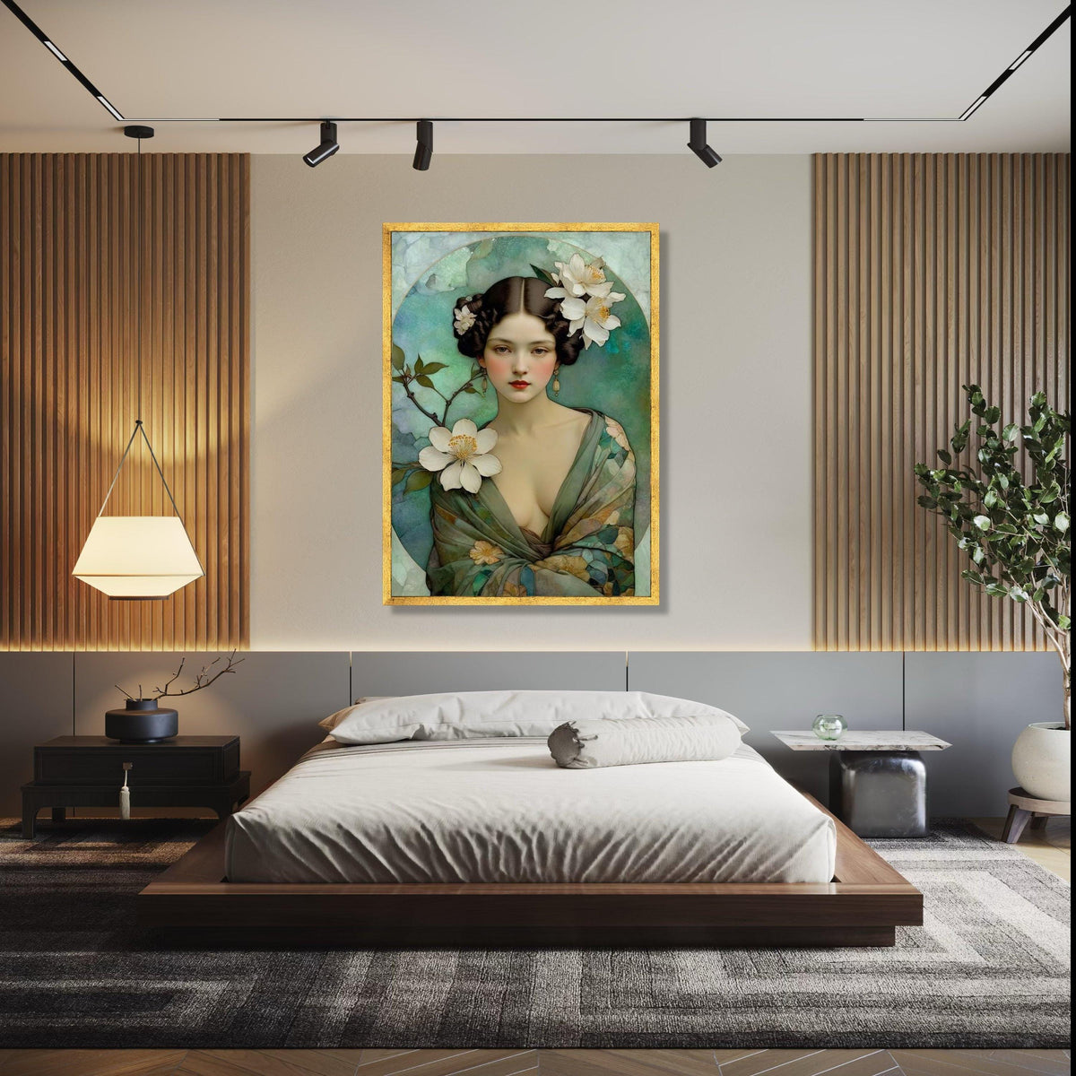 Elegant Vintage Portrait Canvas, Floral Woman Wall Art, Soft Color Palette, Romantic Home Decoration, Classic Gift Art, Home Decor, Print