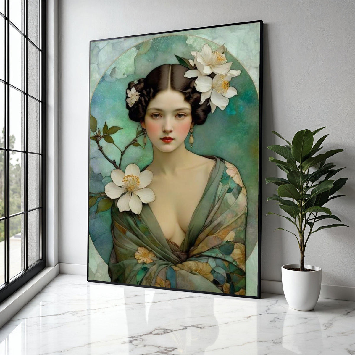 Elegant Vintage Portrait Canvas, Floral Woman Wall Art, Soft Color Palette, Romantic Home Decoration, Classic Gift Art, Home Decor, Print