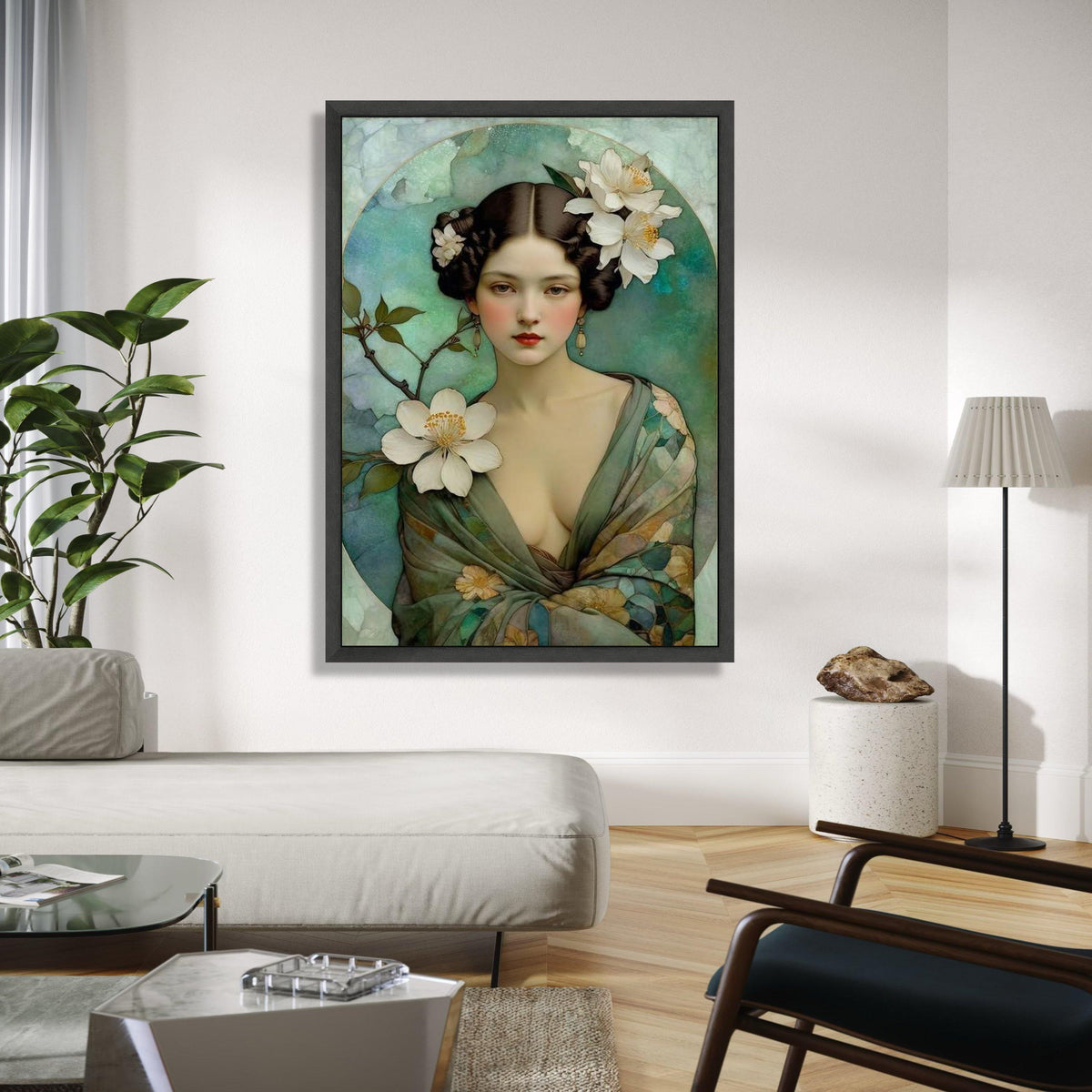 Elegant Vintage Portrait Canvas, Floral Woman Wall Art, Soft Color Palette, Romantic Home Decoration, Classic Gift Art, Home Decor, Print