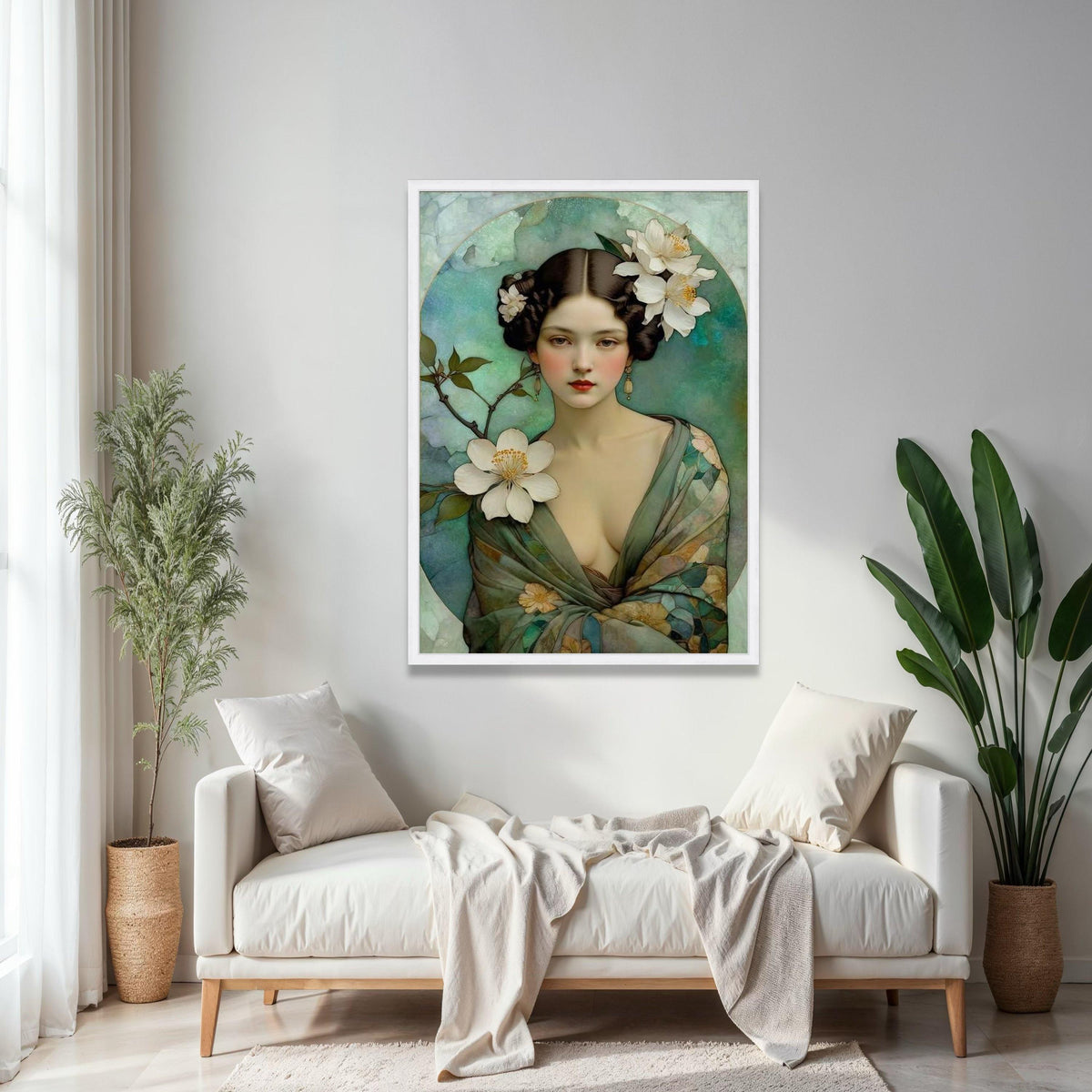 Elegant Vintage Portrait Canvas, Floral Woman Wall Art, Soft Color Palette, Romantic Home Decoration, Classic Gift Art, Home Decor, Print