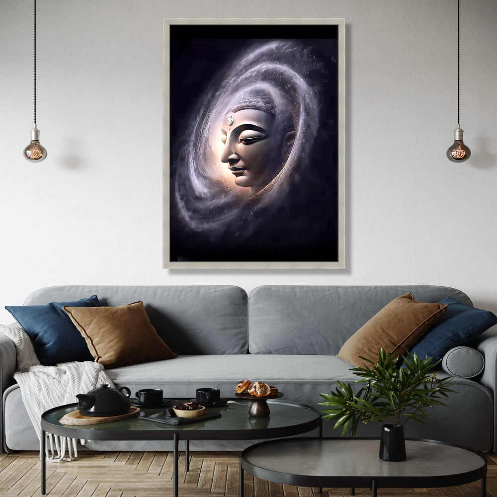Serene Buddha Face Canvas, Spiritual Wall Art, Meditation Decor, Zen Home Decoration, Mystical Aura Painting, Gift Art, Home Decor, Print