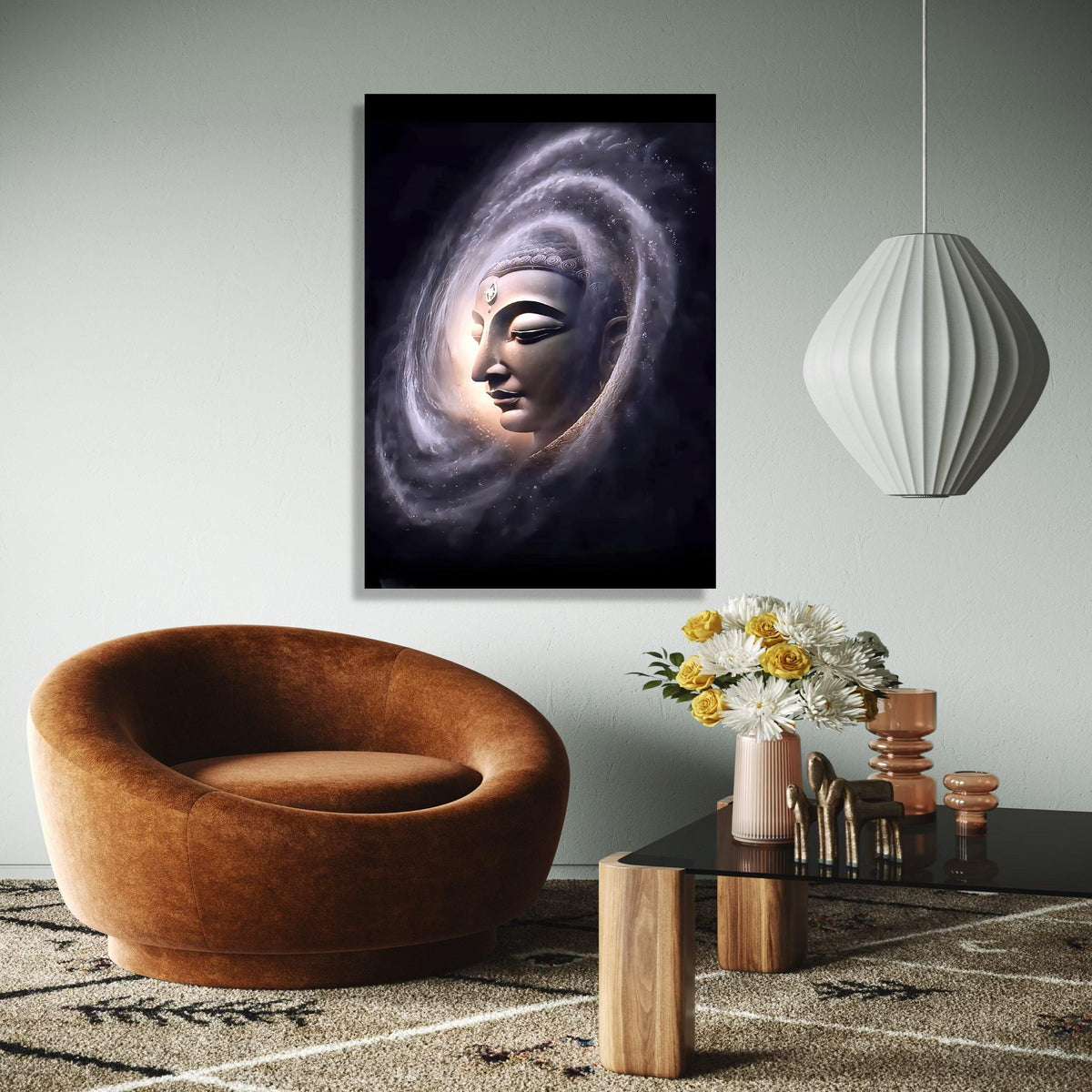 Serene Buddha Face Canvas, Spiritual Wall Art, Meditation Decor, Zen Home Decoration, Mystical Aura Painting, Gift Art, Home Decor, Print