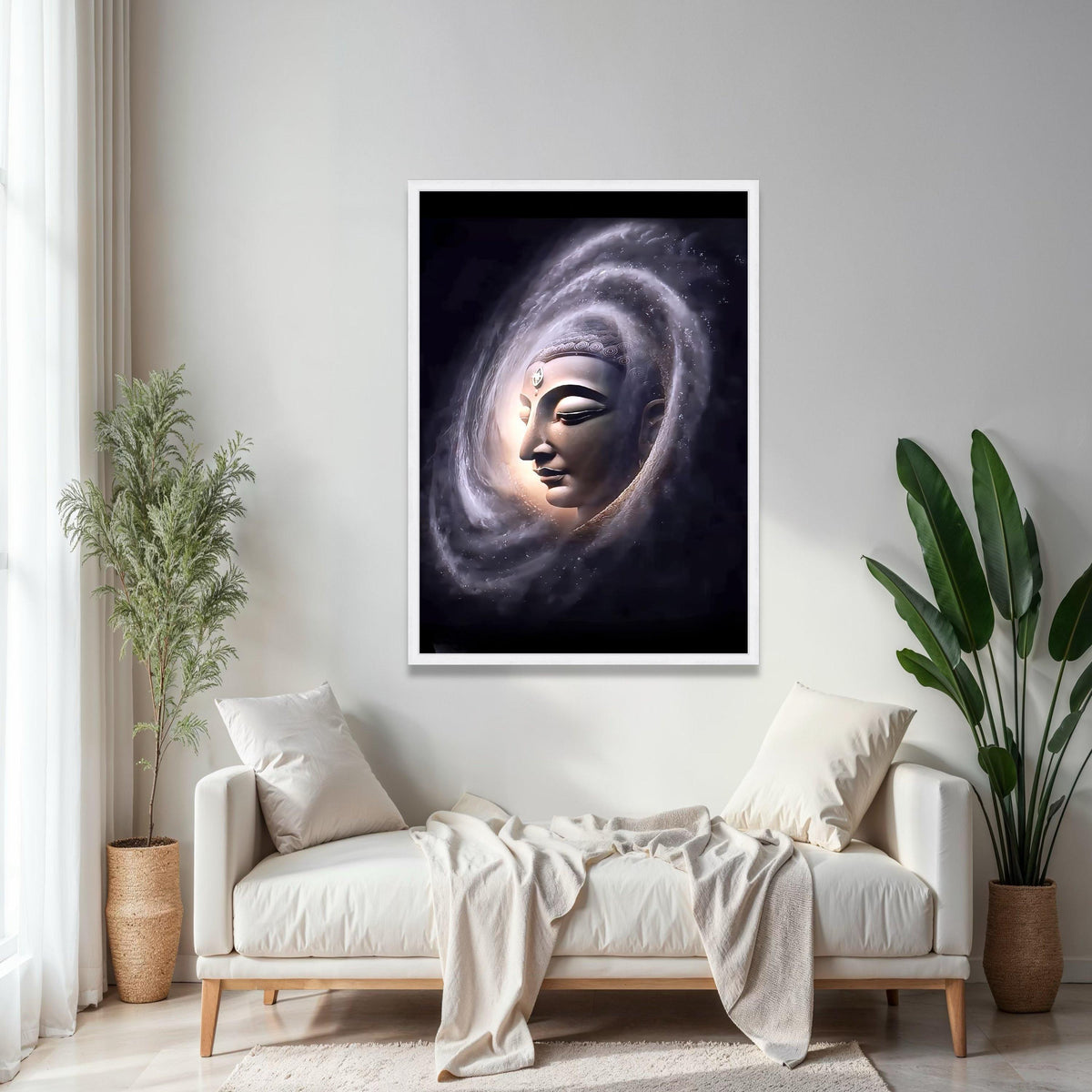 Serene Buddha Face Canvas, Spiritual Wall Art, Meditation Decor, Zen Home Decoration, Mystical Aura Painting, Gift Art, Home Decor, Print