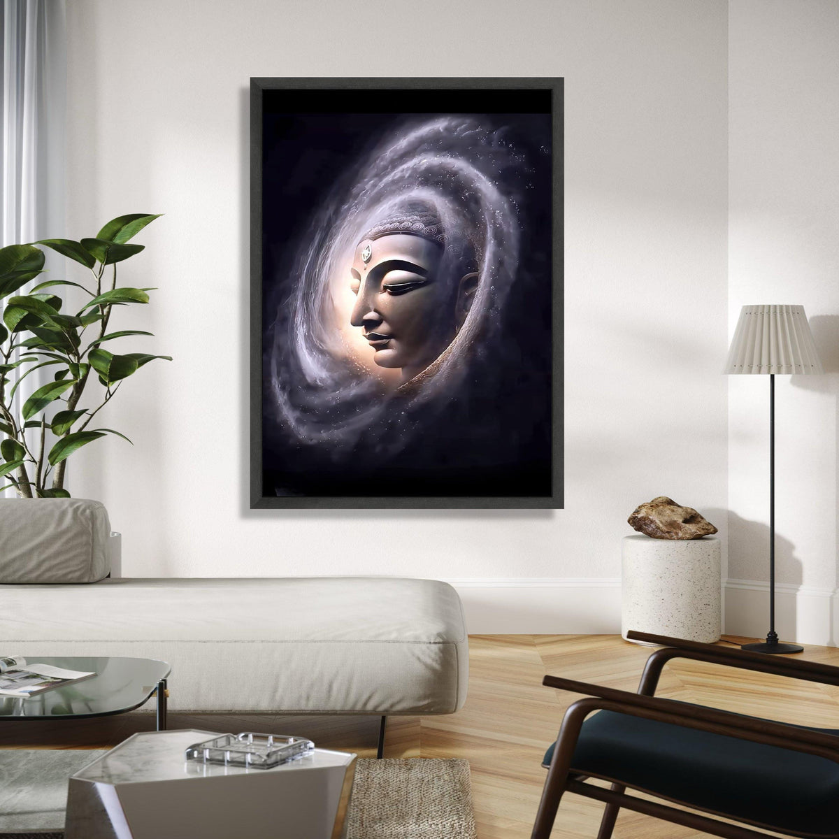 Serene Buddha Face Canvas, Spiritual Wall Art, Meditation Decor, Zen Home Decoration, Mystical Aura Painting, Gift Art, Home Decor, Print