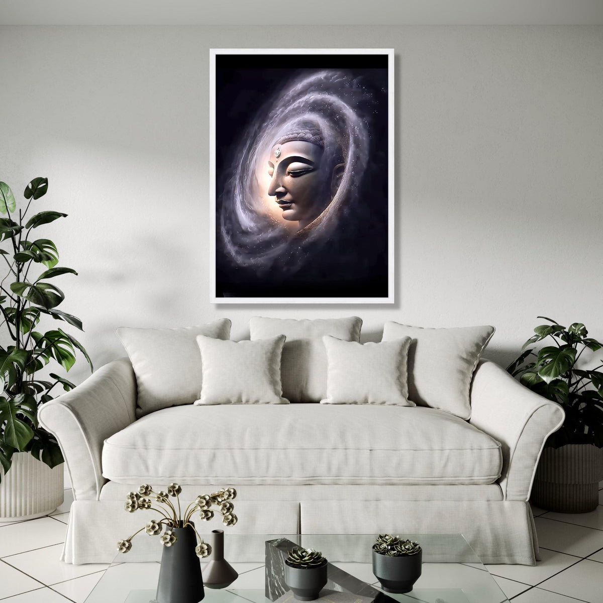 Serene Buddha Face Canvas, Spiritual Wall Art, Meditation Decor, Zen Home Decoration, Mystical Aura Painting, Gift Art, Home Decor, Print
