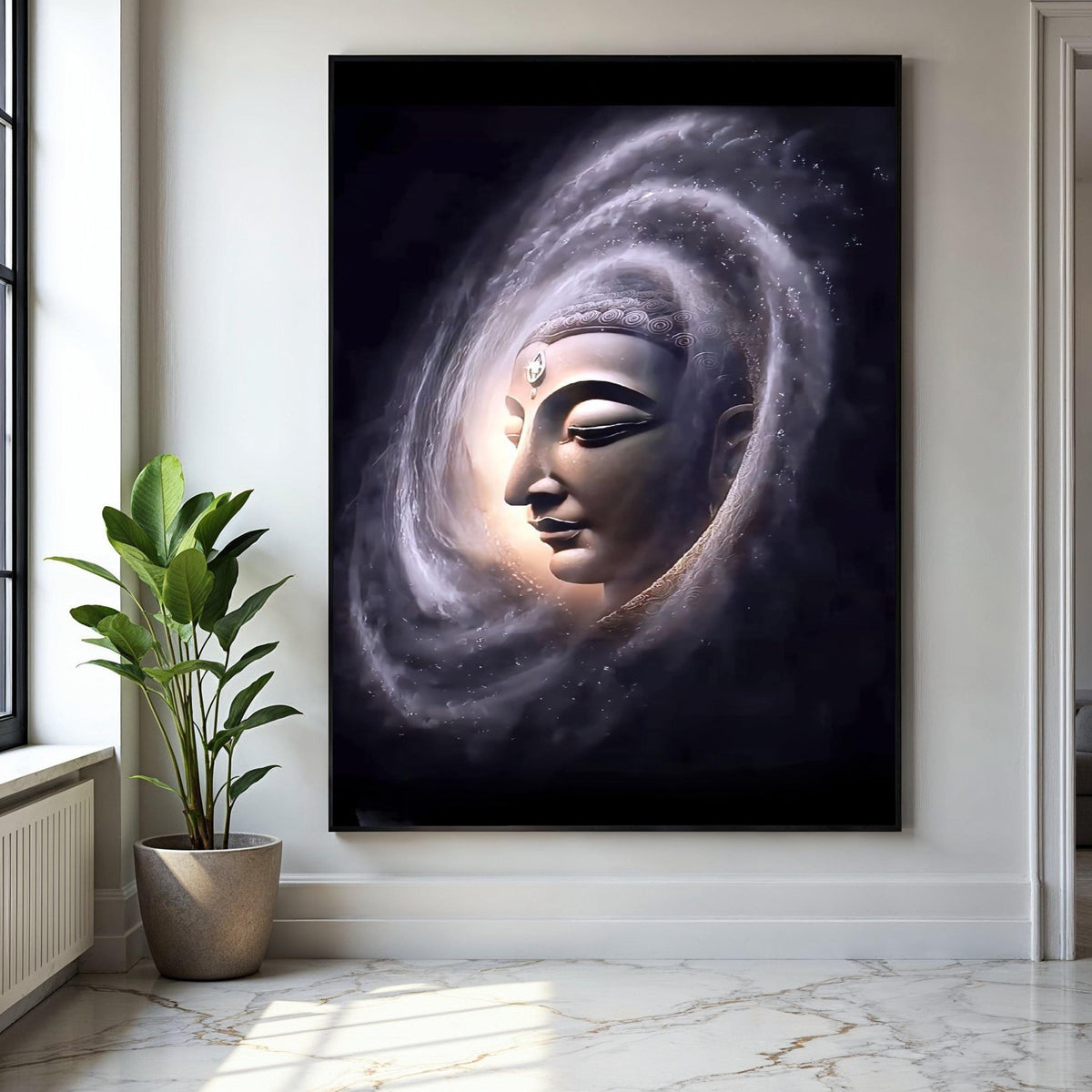 Serene Buddha Face Canvas, Spiritual Wall Art, Meditation Decor, Zen Home Decoration, Mystical Aura Painting, Gift Art, Home Decor, Print