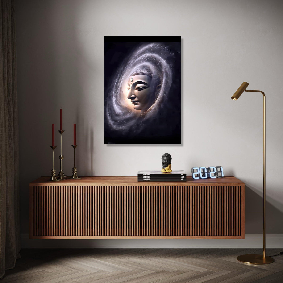 Serene Buddha Face Canvas, Spiritual Wall Art, Meditation Decor, Zen Home Decoration, Mystical Aura Painting, Gift Art, Home Decor, Print