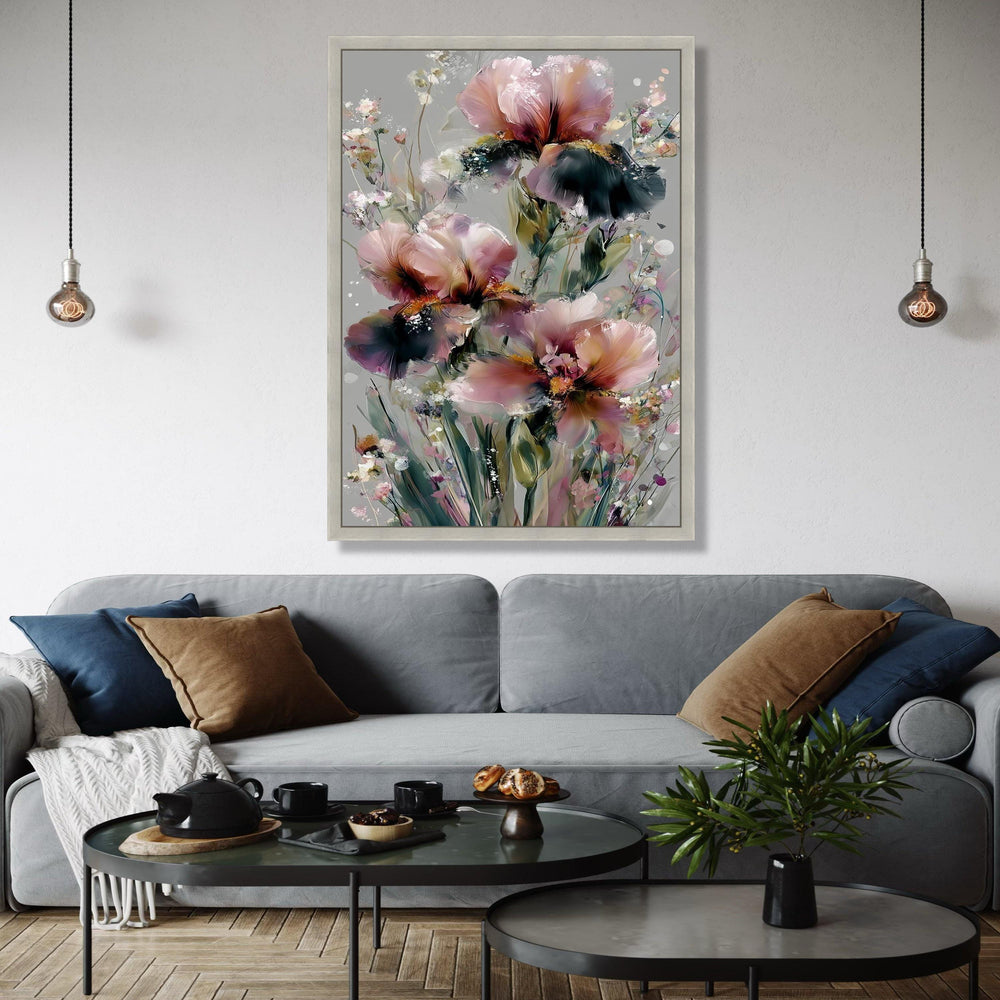 Abstract Pink and Purple Iris Flowers, Modern Floral Canvas Wall Art, Soft Pastel Botanical Painting, Elegant Gift Art, Home Decor, Print