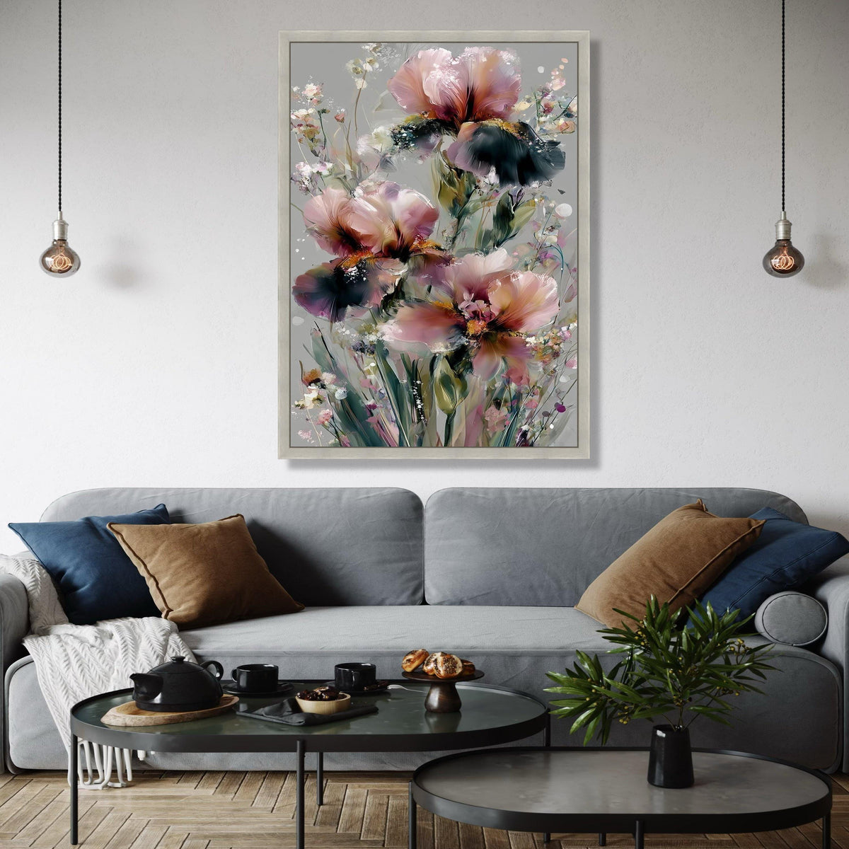 Abstract Pink and Purple Iris Flowers, Modern Floral Canvas Wall Art, Soft Pastel Botanical Painting, Elegant Gift Art, Home Decor, Print