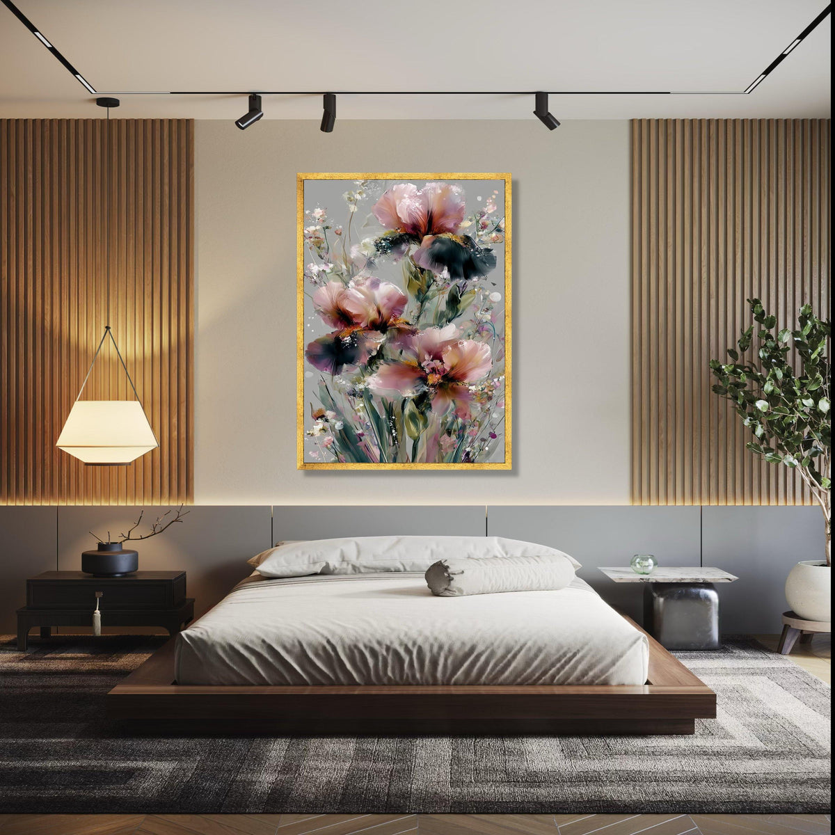 Abstract Pink and Purple Iris Flowers, Modern Floral Canvas Wall Art, Soft Pastel Botanical Painting, Elegant Gift Art, Home Decor, Print