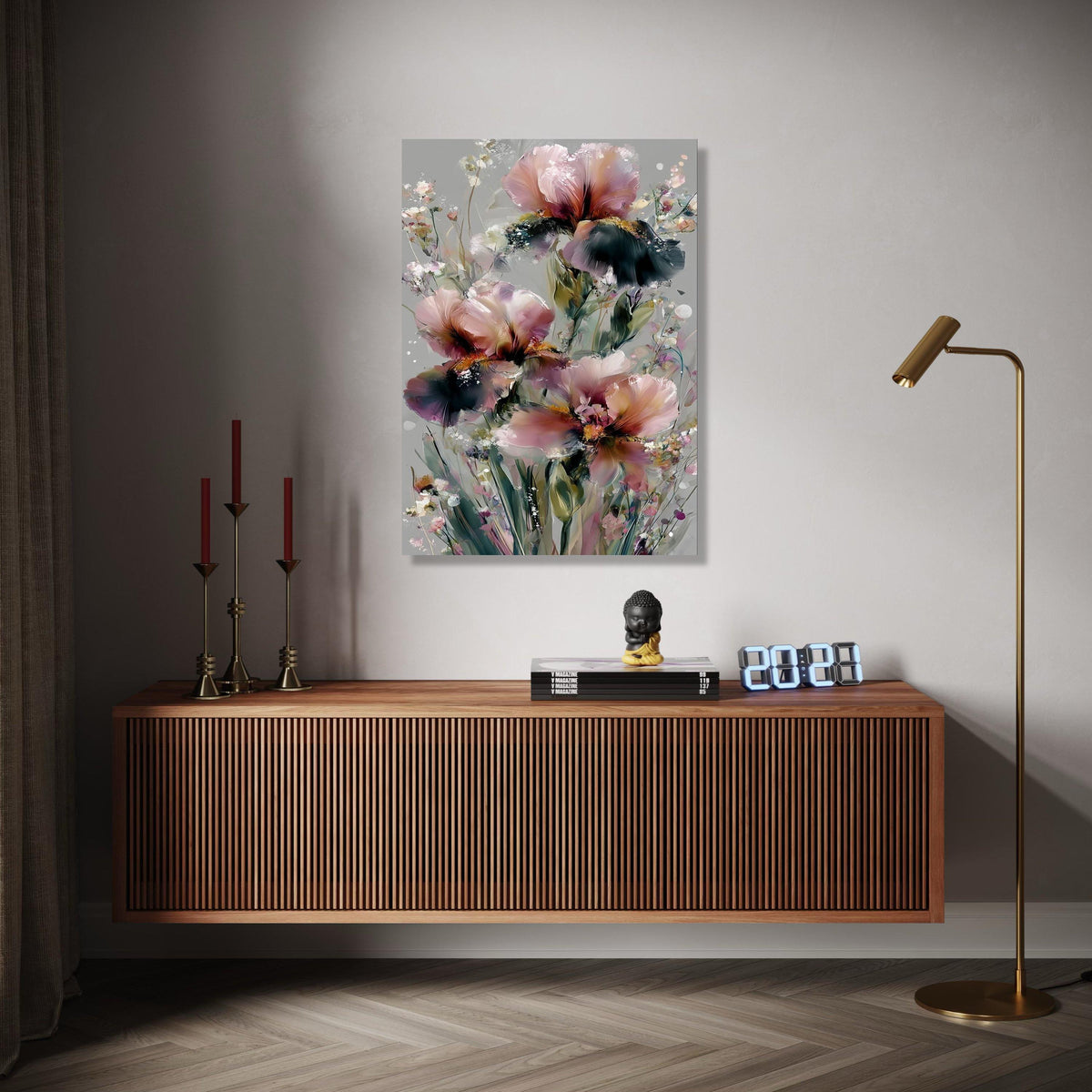 Abstract Pink and Purple Iris Flowers, Modern Floral Canvas Wall Art, Soft Pastel Botanical Painting, Elegant Gift Art, Home Decor, Print