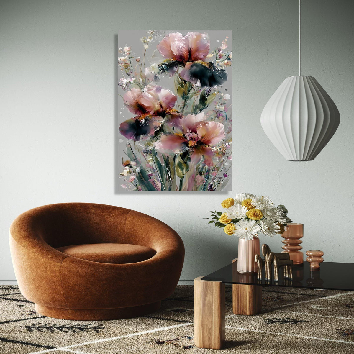 Abstract Pink and Purple Iris Flowers, Modern Floral Canvas Wall Art, Soft Pastel Botanical Painting, Elegant Gift Art, Home Decor, Print