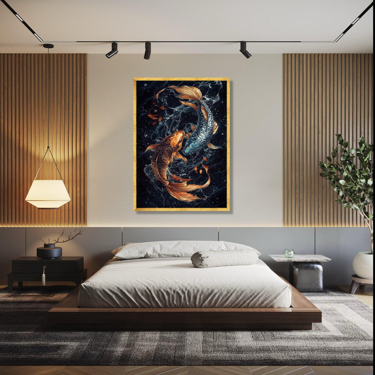 Yin Yang Koi Fish Canvas Wall Art, Asian Water Spirit Painting, Feng Shui Fish Decor, Gold and Silver Koi Art, Gift Art, Home Decor, Print