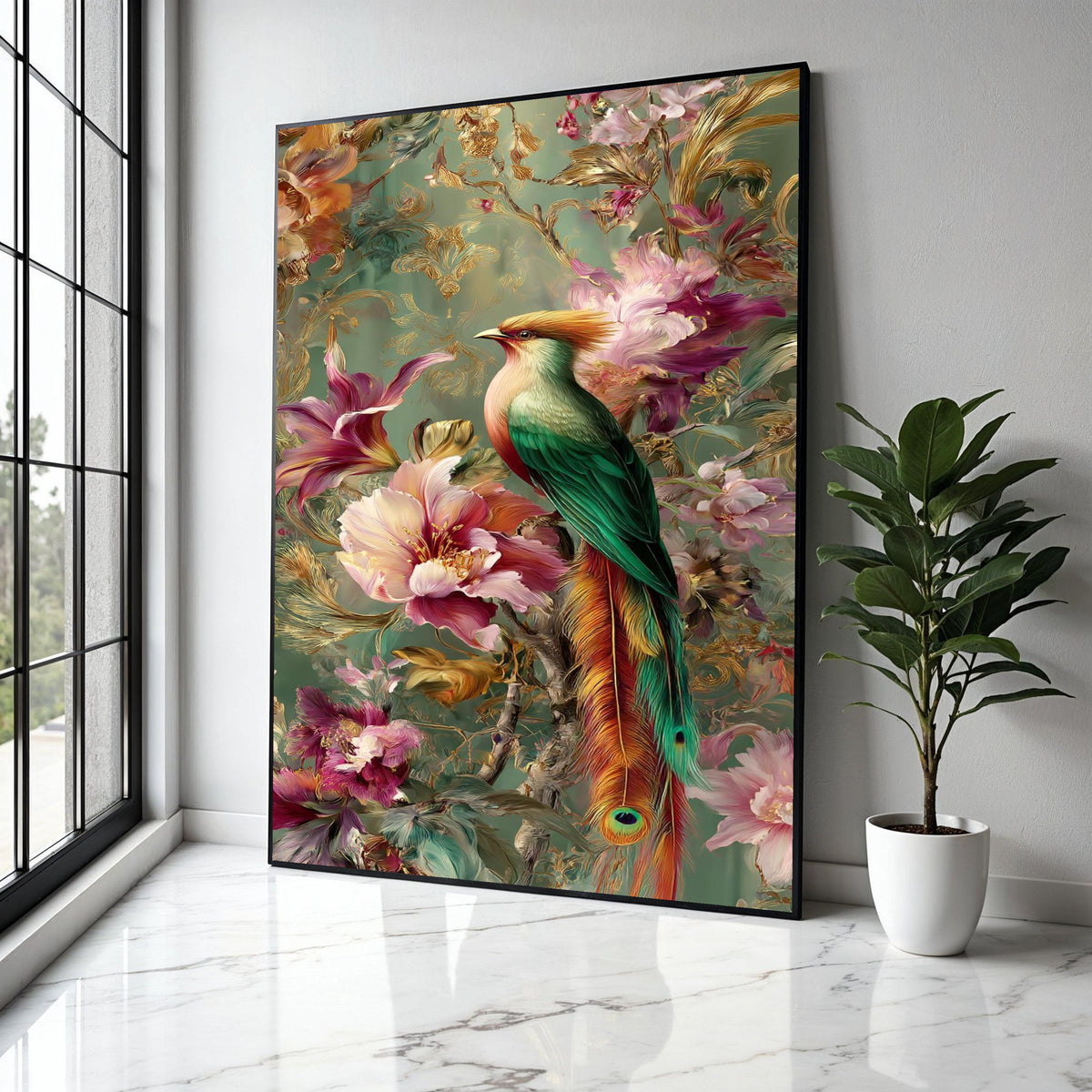 Vibrant Tropical Bird Canvas Wall Art, Exotic Feathered Wildlife Decor, Colorful Floral Nature Painting, Gift Art, Home Decor, Print