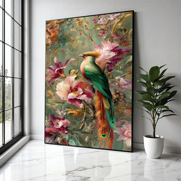 Vibrant Tropical Bird Canvas Wall Art, Exotic Feathered Wildlife Decor, Colorful Floral Nature Painting, Gift Art, Home Decor, Print