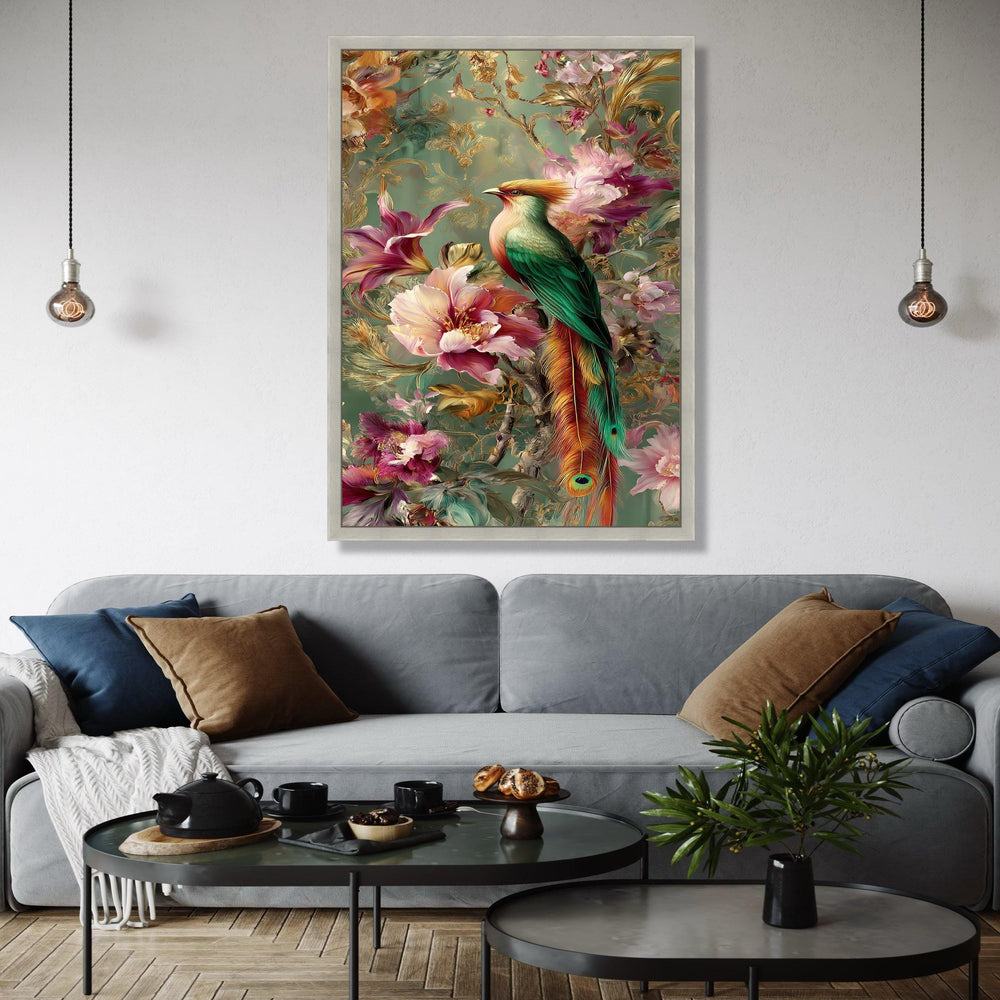 Vibrant Tropical Bird Canvas Wall Art, Exotic Feathered Wildlife Decor, Colorful Floral Nature Painting, Gift Art, Home Decor, Print