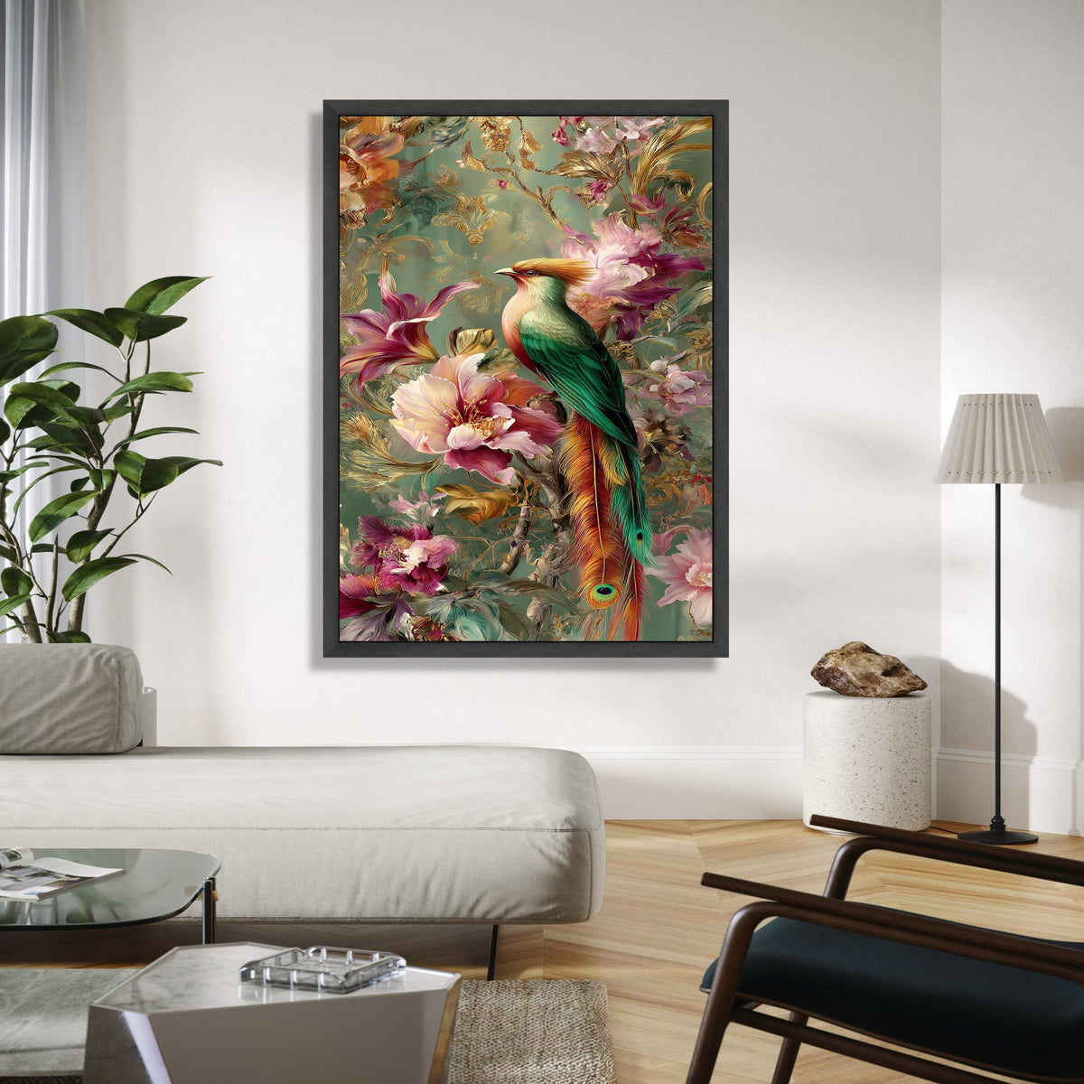 Vibrant Tropical Bird Canvas Wall Art, Exotic Feathered Wildlife Decor, Colorful Floral Nature Painting, Gift Art, Home Decor, Print