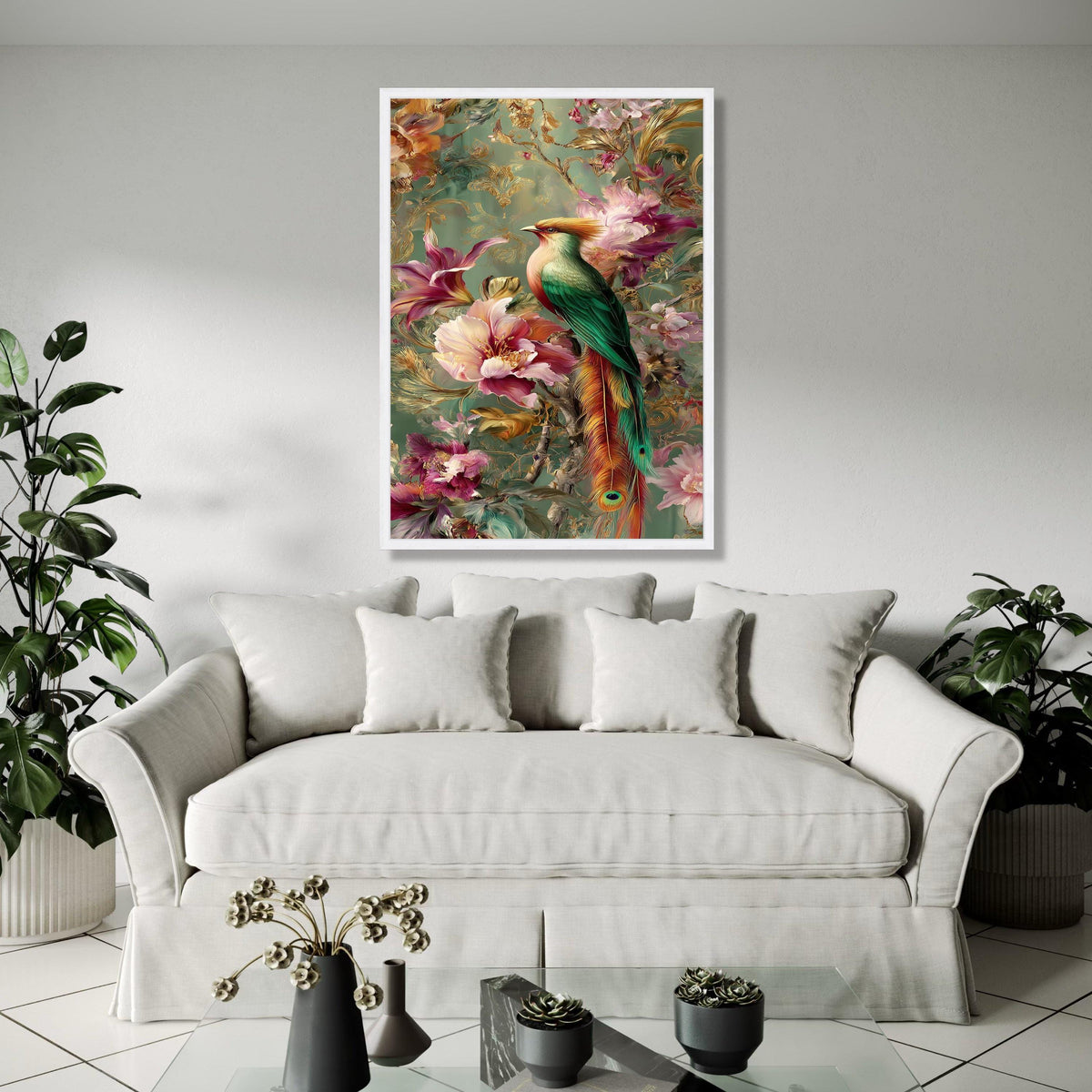 Vibrant Tropical Bird Canvas Wall Art, Exotic Feathered Wildlife Decor, Colorful Floral Nature Painting, Gift Art, Home Decor, Print