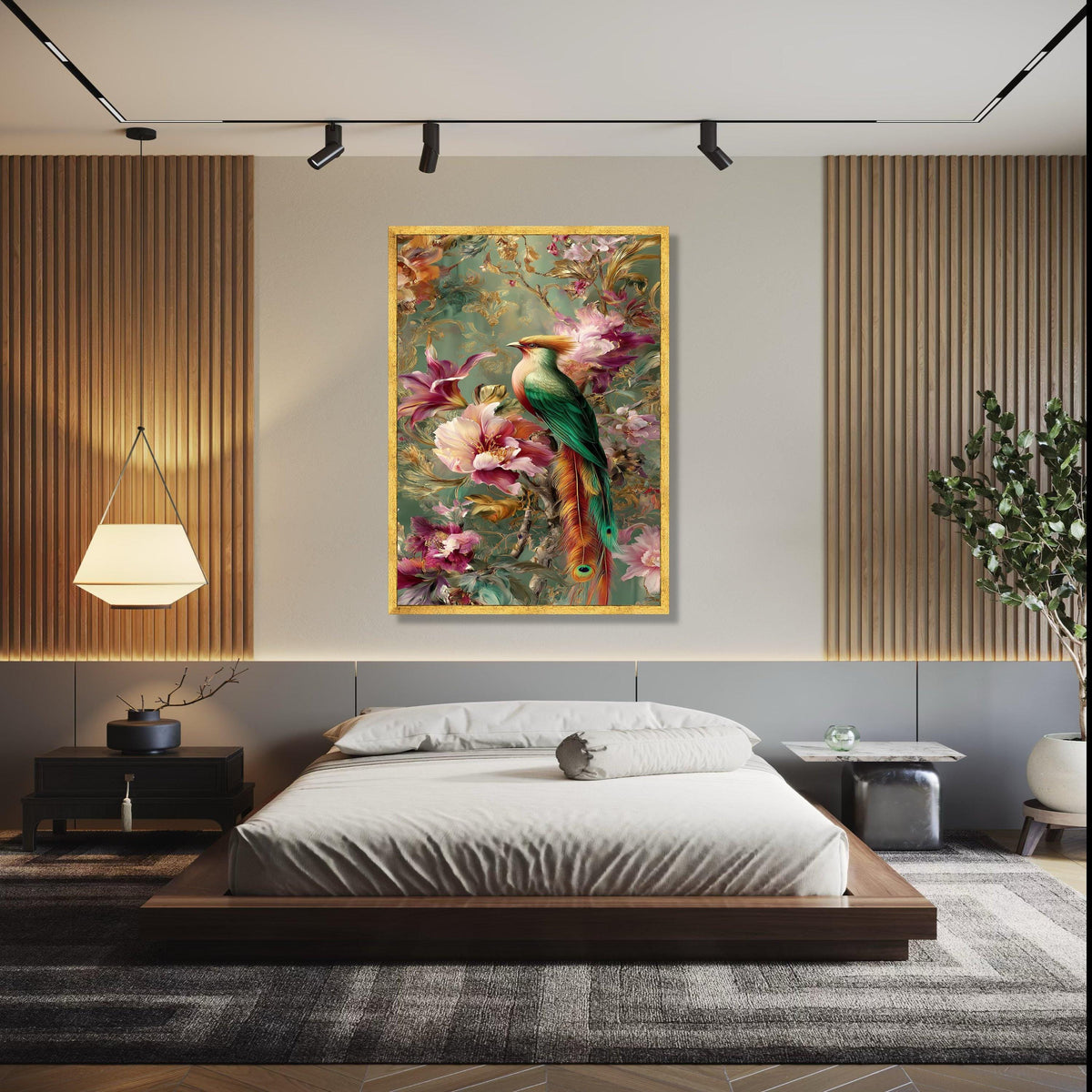 Vibrant Tropical Bird Canvas Wall Art, Exotic Feathered Wildlife Decor, Colorful Floral Nature Painting, Gift Art, Home Decor, Print