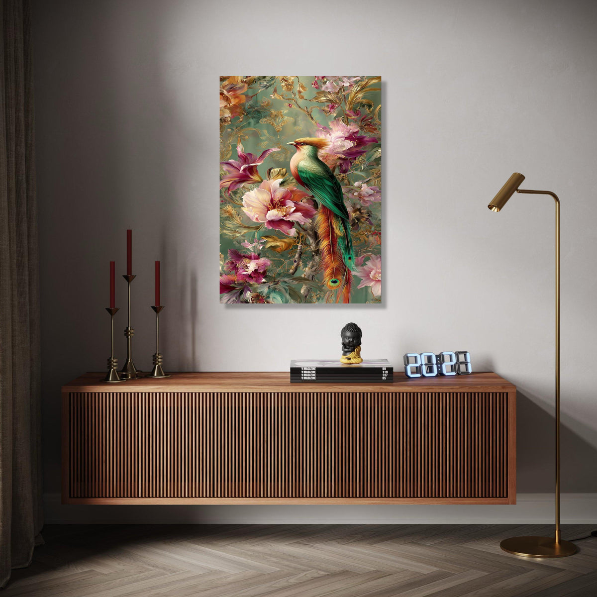 Vibrant Tropical Bird Canvas Wall Art, Exotic Feathered Wildlife Decor, Colorful Floral Nature Painting, Gift Art, Home Decor, Print