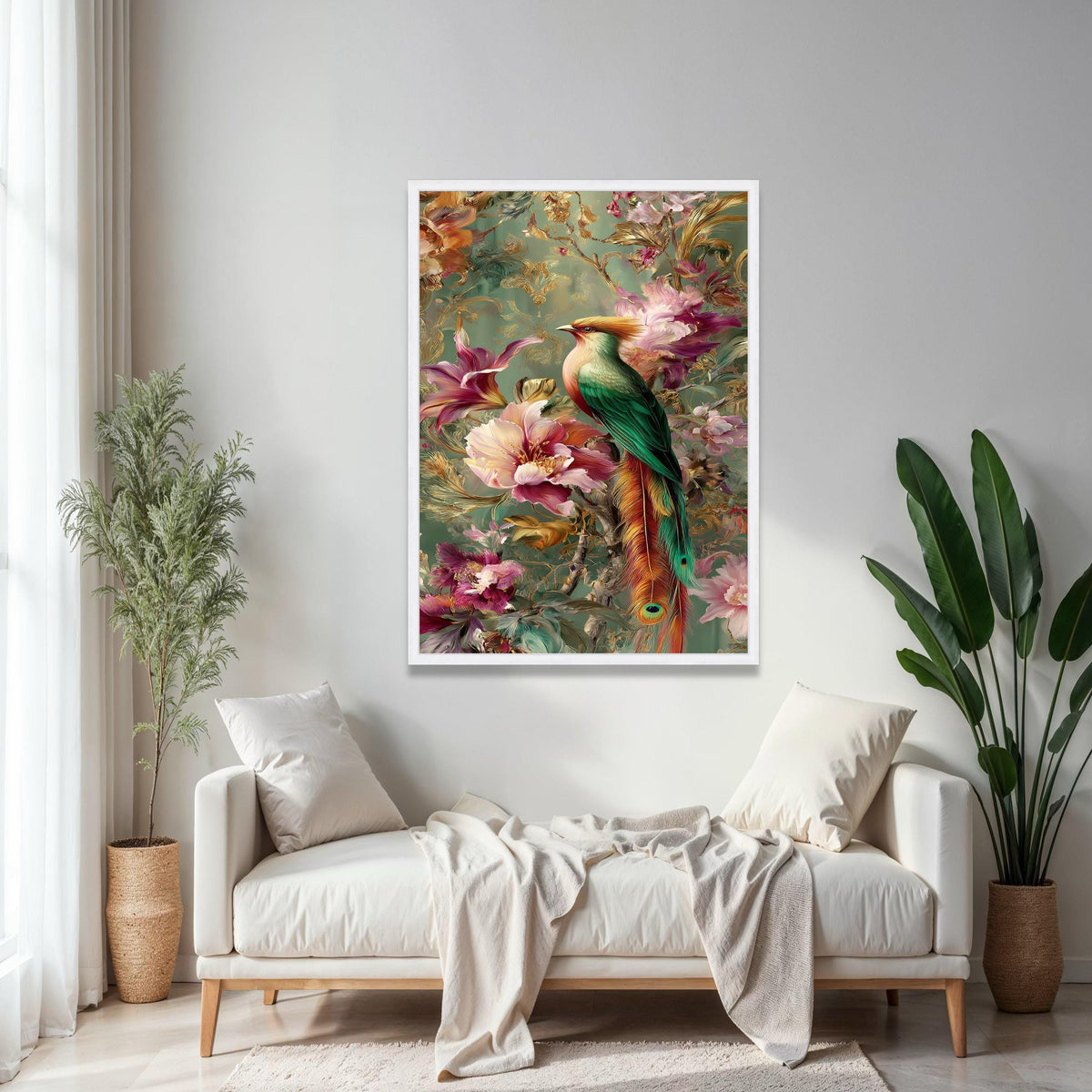 Vibrant Tropical Bird Canvas Wall Art, Exotic Feathered Wildlife Decor, Colorful Floral Nature Painting, Gift Art, Home Decor, Print