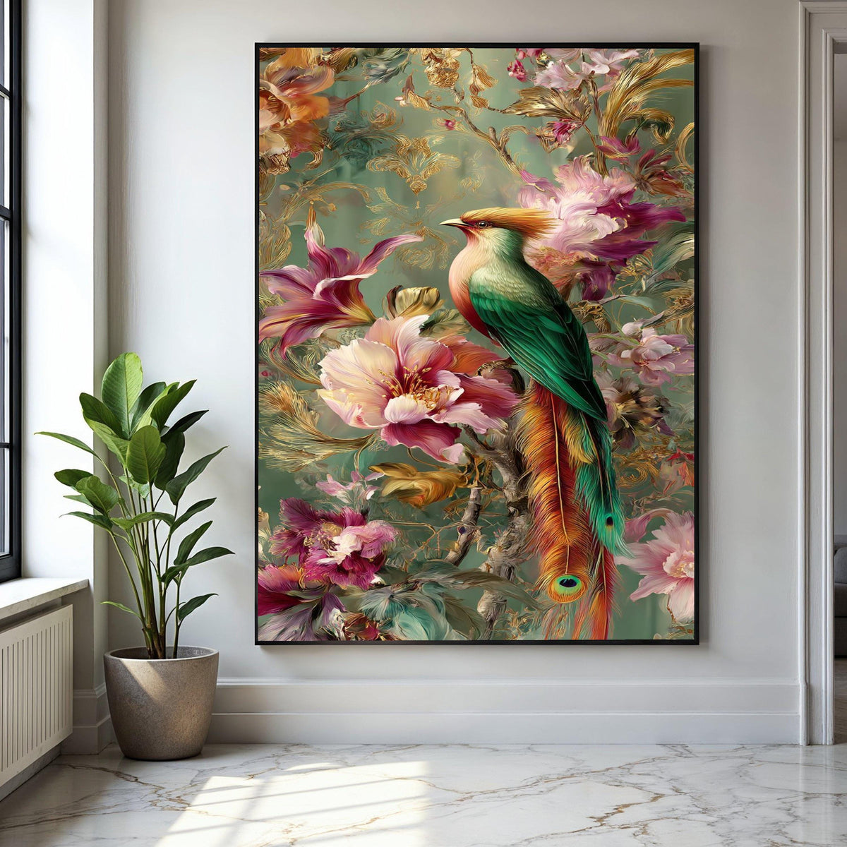 Vibrant Tropical Bird Canvas Wall Art, Exotic Feathered Wildlife Decor, Colorful Floral Nature Painting, Gift Art, Home Decor, Print
