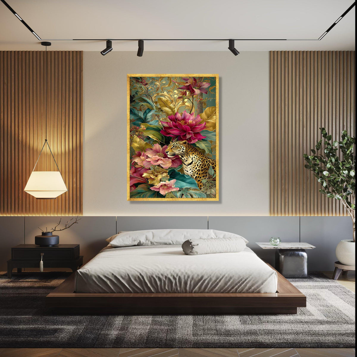 Majestic Leopard Among Vibrant Flowers Canvas, Exotic Jungle Wall Art, Tropical Floral Design, Wildlife Home Gift Art, Home Decor, Print