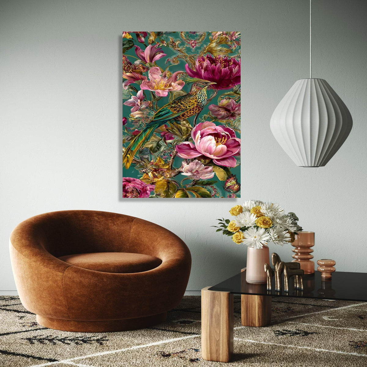 Exotic Bird and Floral Canvas Wall Art, Tropical Flowers Painting, Botanical Nature Artwork, Vibrant Home Decor Gift Art, Home Decor, Print
