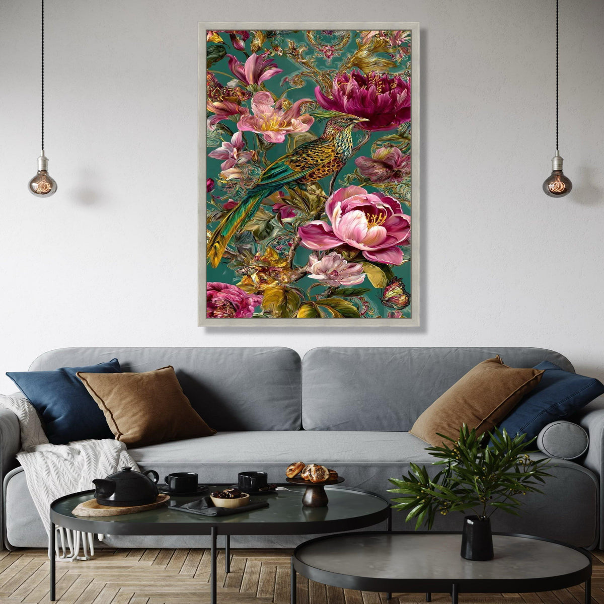 Exotic Bird and Floral Canvas Wall Art, Tropical Flowers Painting, Botanical Nature Artwork, Vibrant Home Decor Gift Art, Home Decor, Print