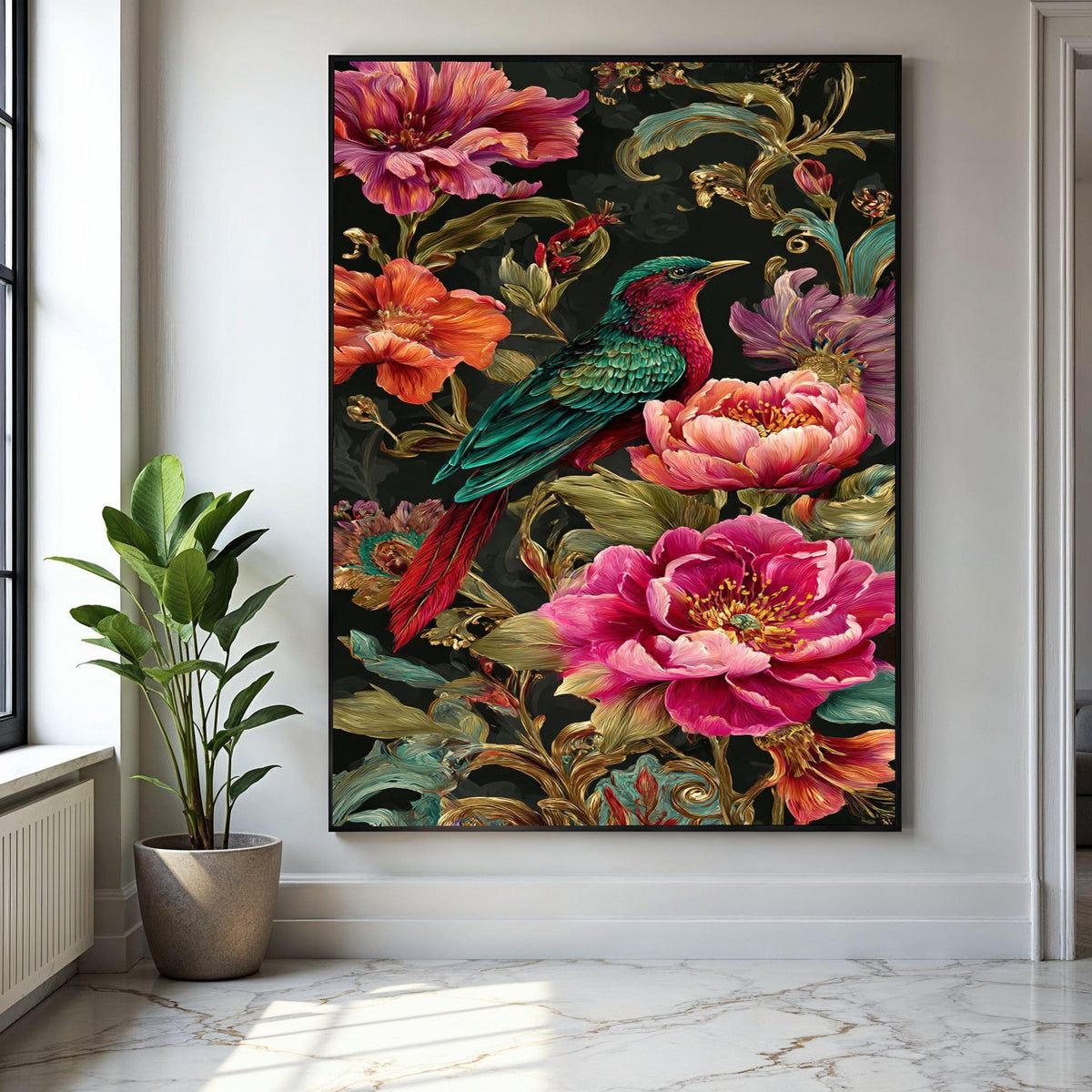 Vibrant Tropical Bird Canvas Wall Art, Exotic Floral Botanical Print, Colorful Nature Canvas, Home Décor, Ready Gift Art, Home Decor, Print