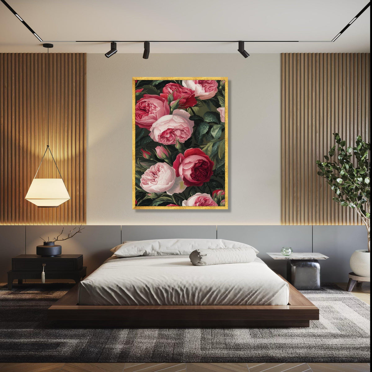 Romantic Red and Pink Roses Canvas Wall Art, Floral Bouquet Painting, Dewy Garden Flowers Canvas, Elegant Nature Gift Art, Home Decor, Print