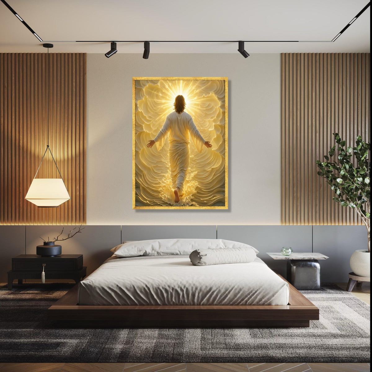 Radiant Ascension Canvas Wall Art, Spiritual Jesus Figure, Glowing Divine Light, Inspirational Christian Home Gift Art, Home Decor, Print