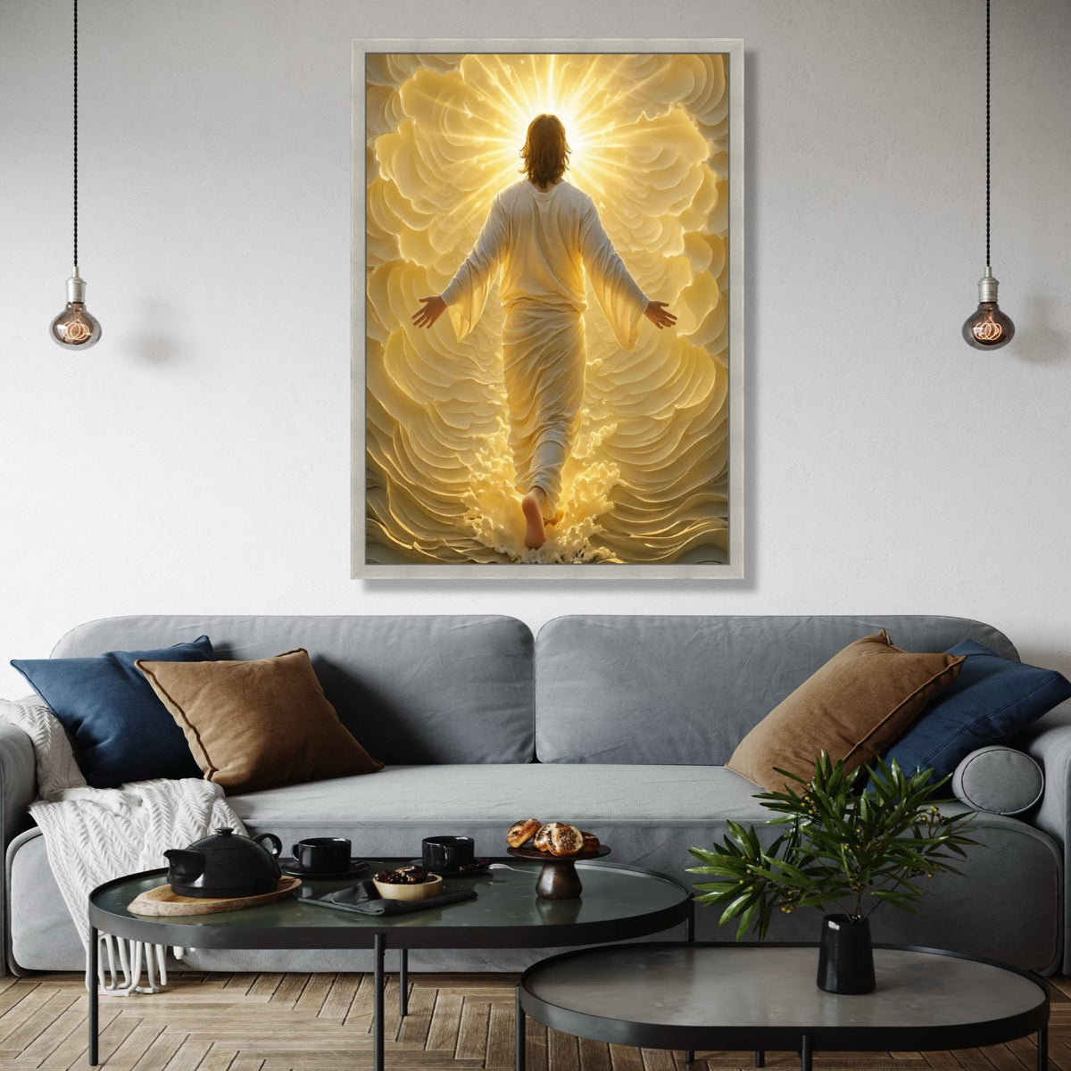 Radiant Ascension Canvas Wall Art, Spiritual Jesus Figure, Glowing Divine Light, Inspirational Christian Home Gift Art, Home Decor, Print
